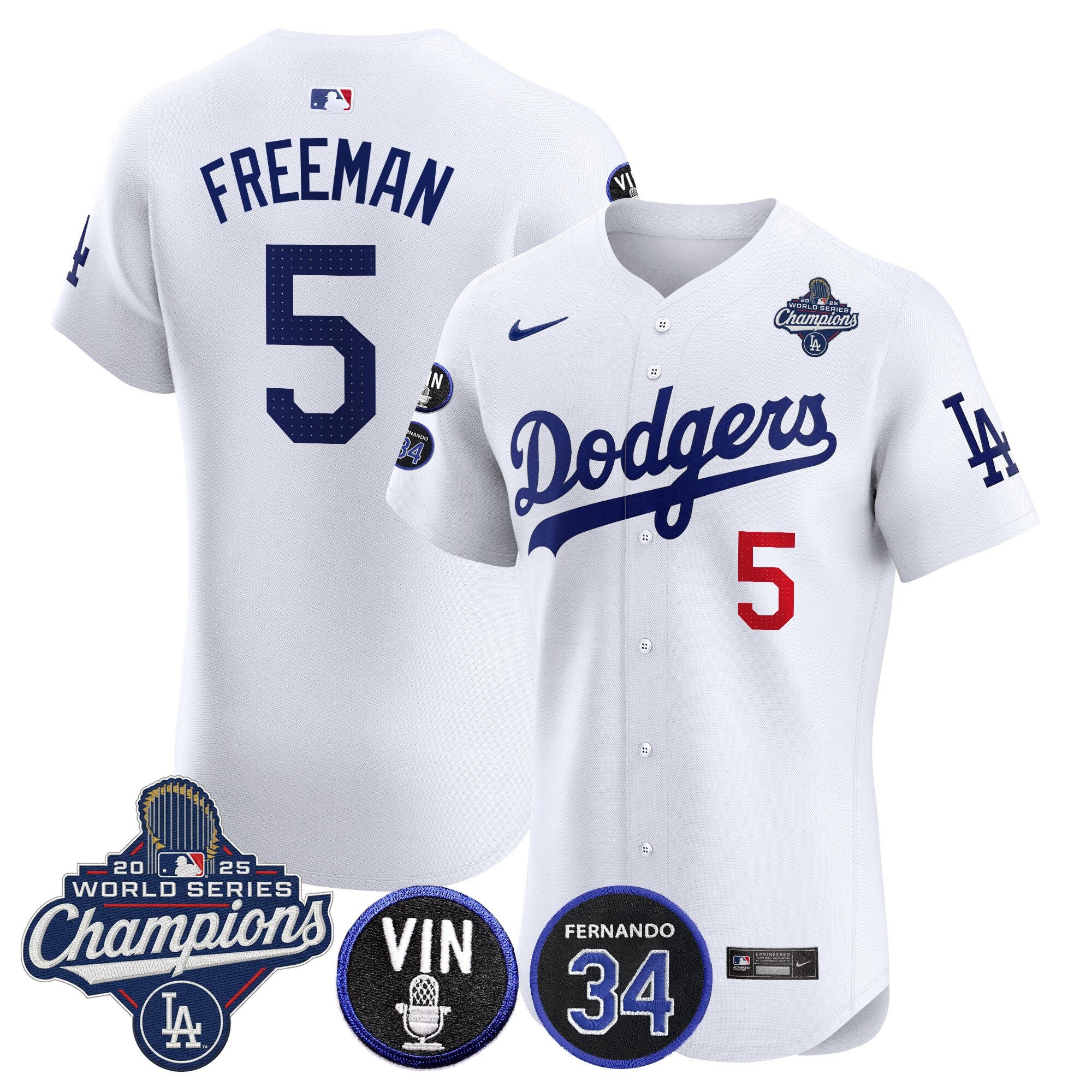 Men's Dodgers 2025 World Series Champions Vapor Premier Elite Jersey - Vin Scully & Fernando Patch - All Stitched