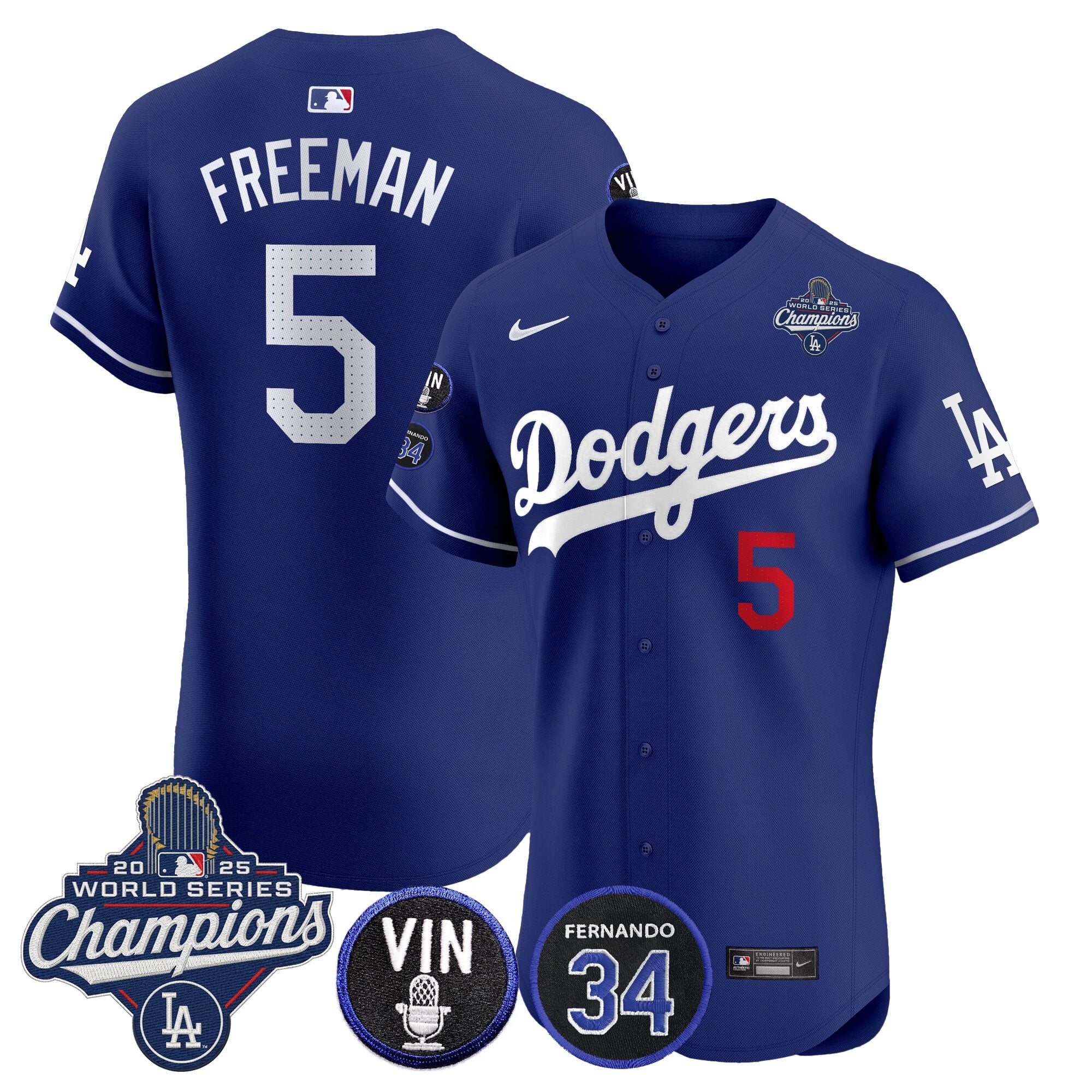 Men's Dodgers 2025 World Series Champions Vapor Premier Elite Jersey - Vin Scully & Fernando Patch - All Stitched