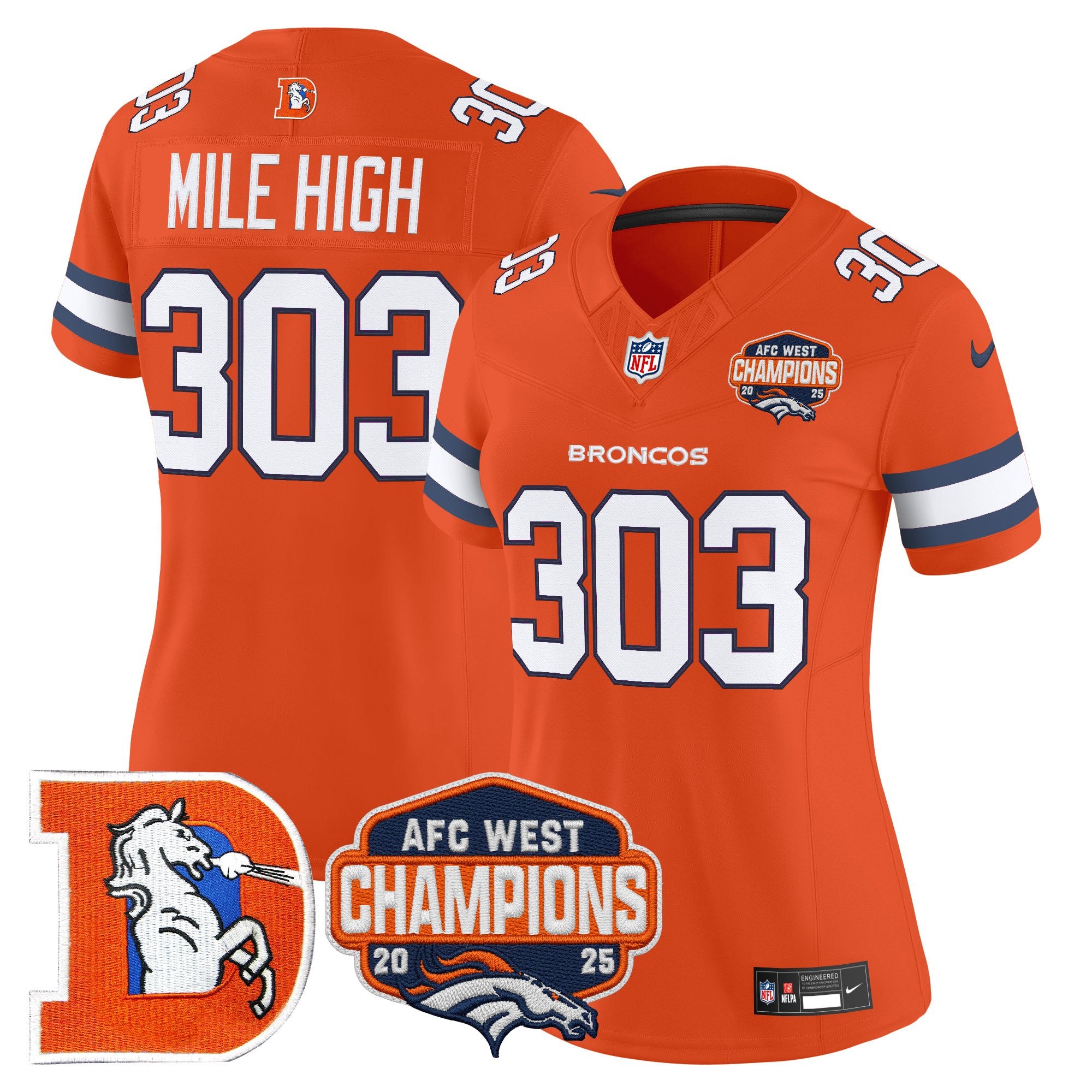 Women's Denver Broncos Throwback Vapor Limited Jersey - 2025 AFC West Division Champions Patch - All Stitched