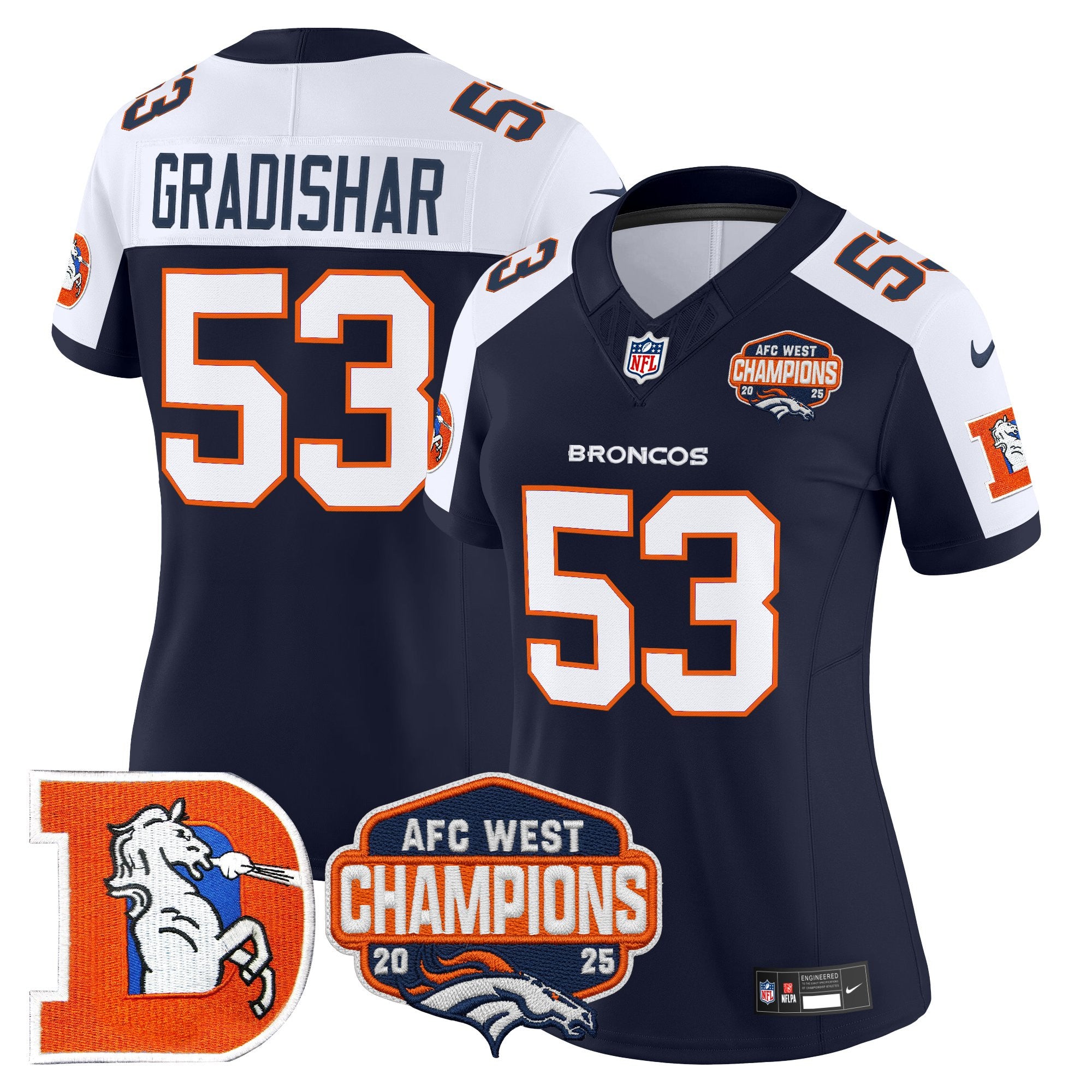 Women's Denver Broncos Throwback Vapor Limited Jersey - 2025 AFC West Division Champions Patch - All Stitched