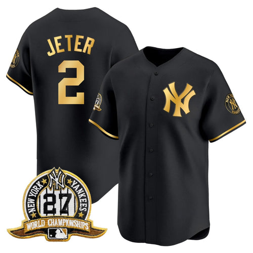 Derek Jeter New York Yankees 27 Time World Series Champions Black Gold Jersey - All Stitched