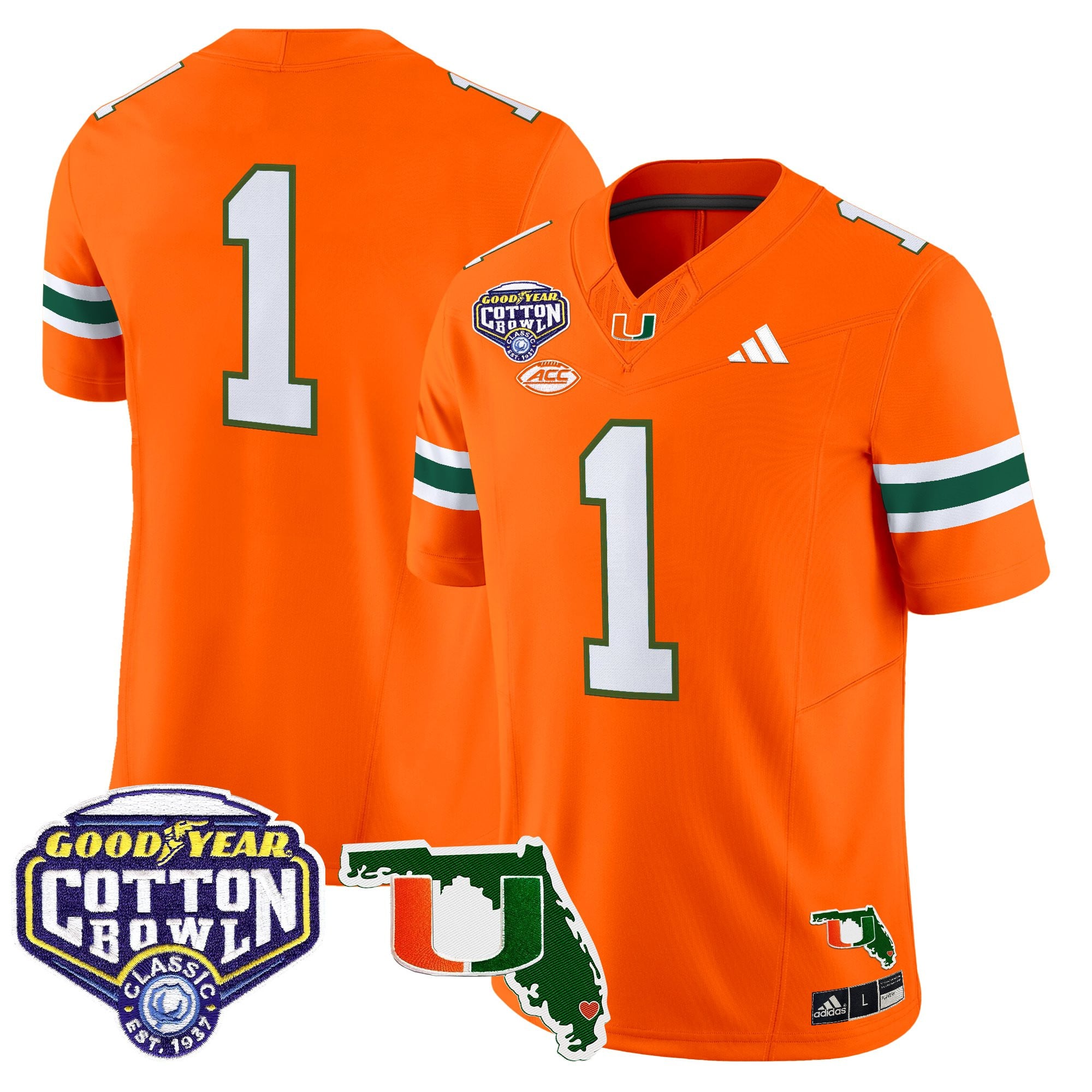 Men's Miami Hurricanes 2025 Cotton Bowl & Florida Patch Vapor Limited Jersey - All Stitched