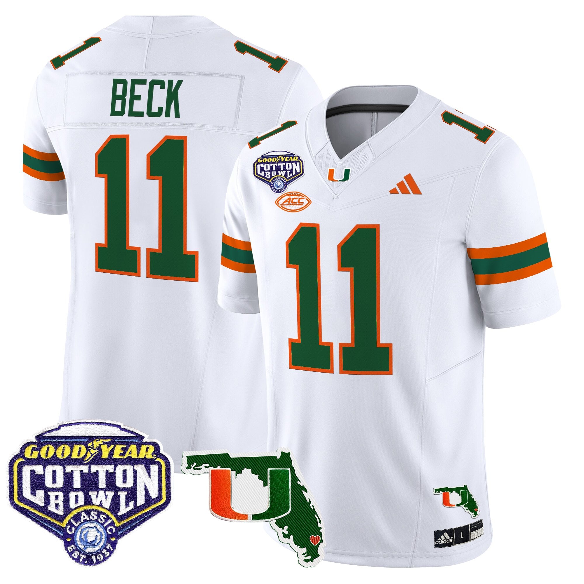 Men's Miami Hurricanes 2025 Cotton Bowl & Florida Patch Vapor Limited Jersey - All Stitched