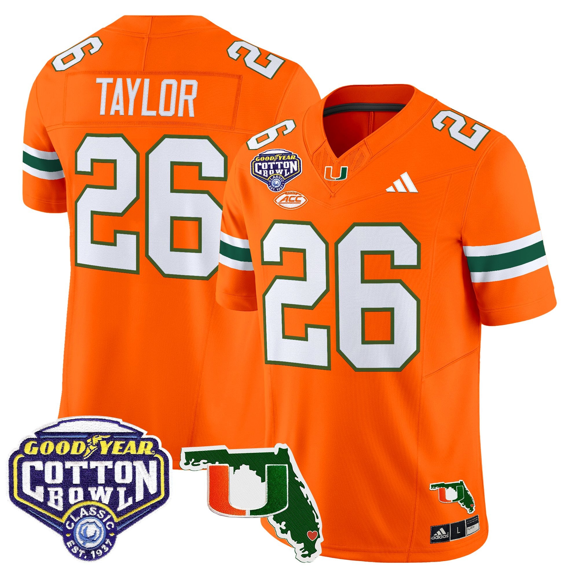 Men's Miami Hurricanes 2025 Cotton Bowl & Florida Patch Vapor Limited Jersey - All Stitched