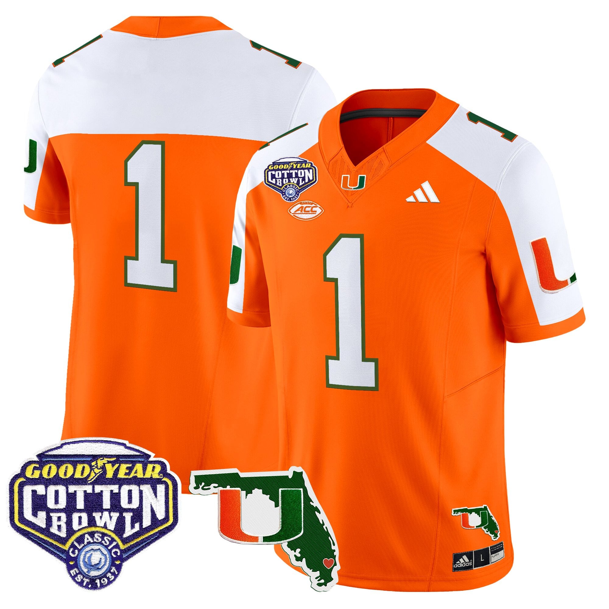 Men's Miami Hurricanes 2025 Cotton Bowl & Florida Patch Vapor Limited Jersey - All Stitched