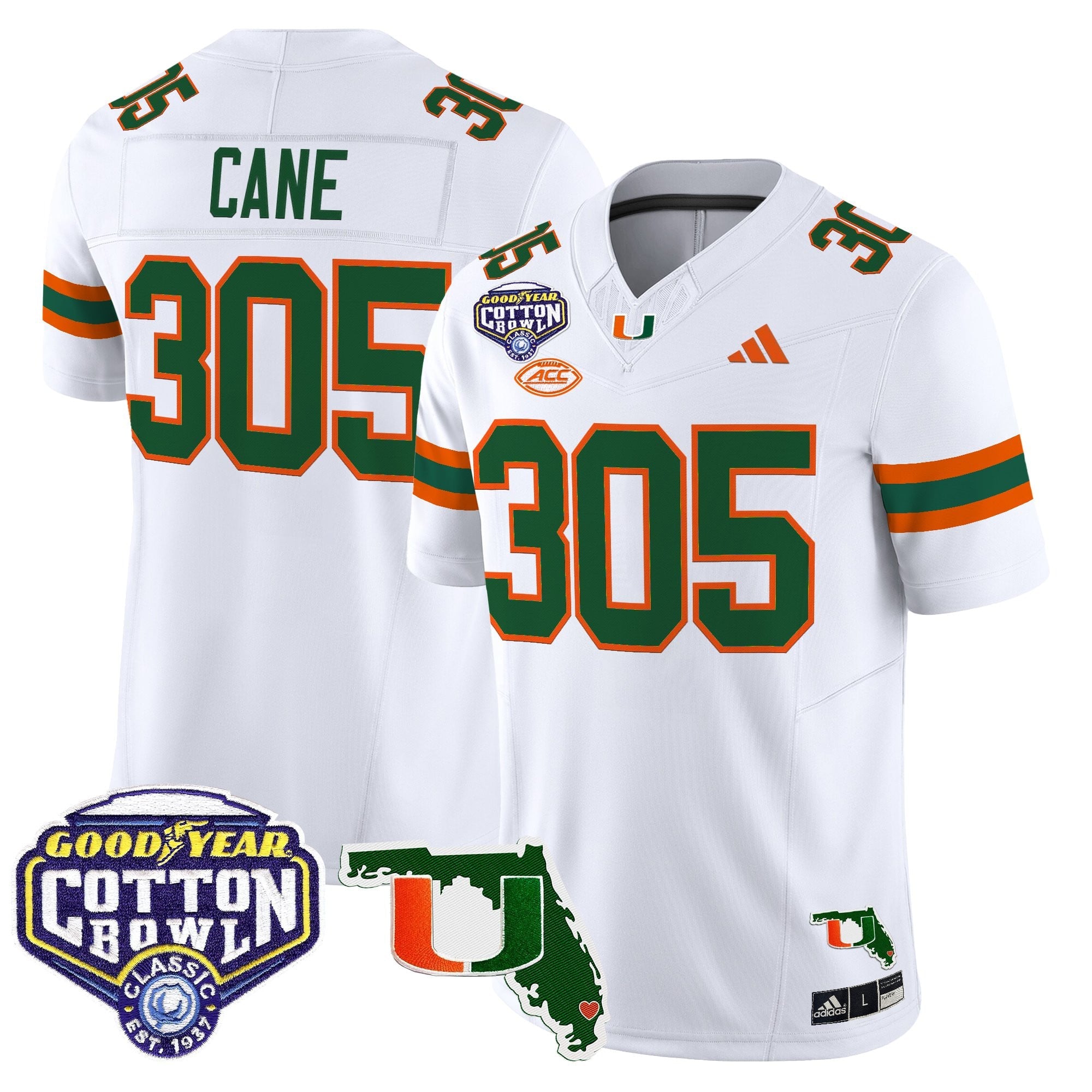 Men's Miami Hurricanes 2025 Cotton Bowl & Florida Patch Vapor Limited Jersey - All Stitched