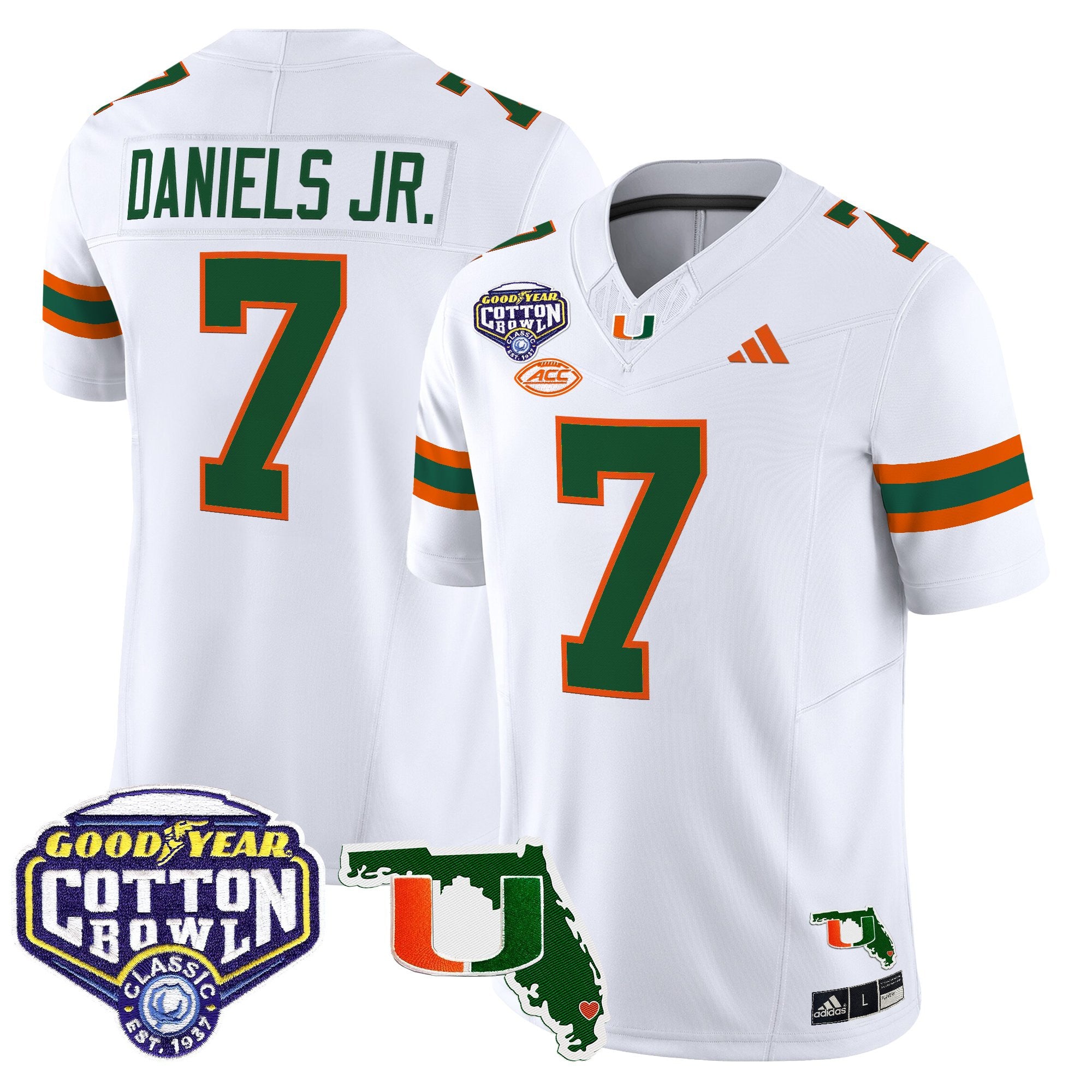 Men's Miami Hurricanes 2025 Cotton Bowl & Florida Patch Vapor Limited Jersey - All Stitched