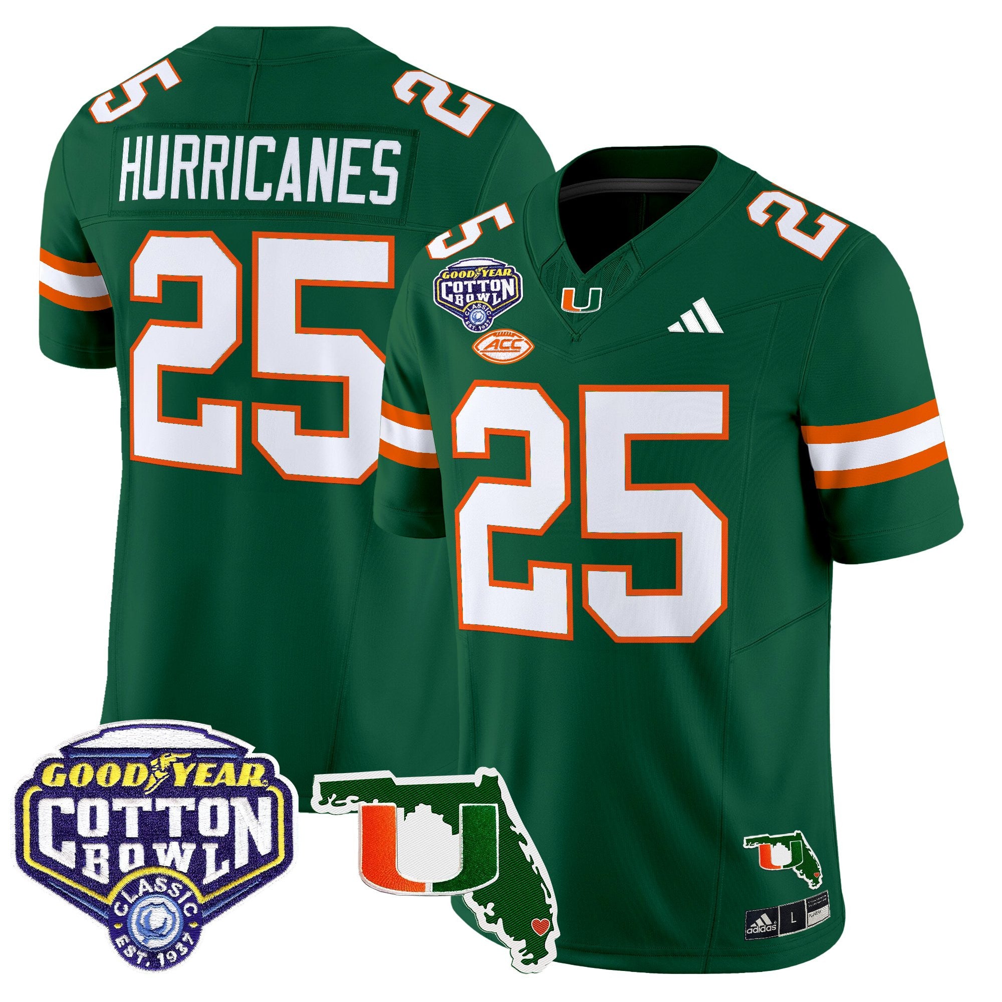 Men's Miami Hurricanes 2025 Cotton Bowl & Florida Patch Vapor Limited Jersey - All Stitched