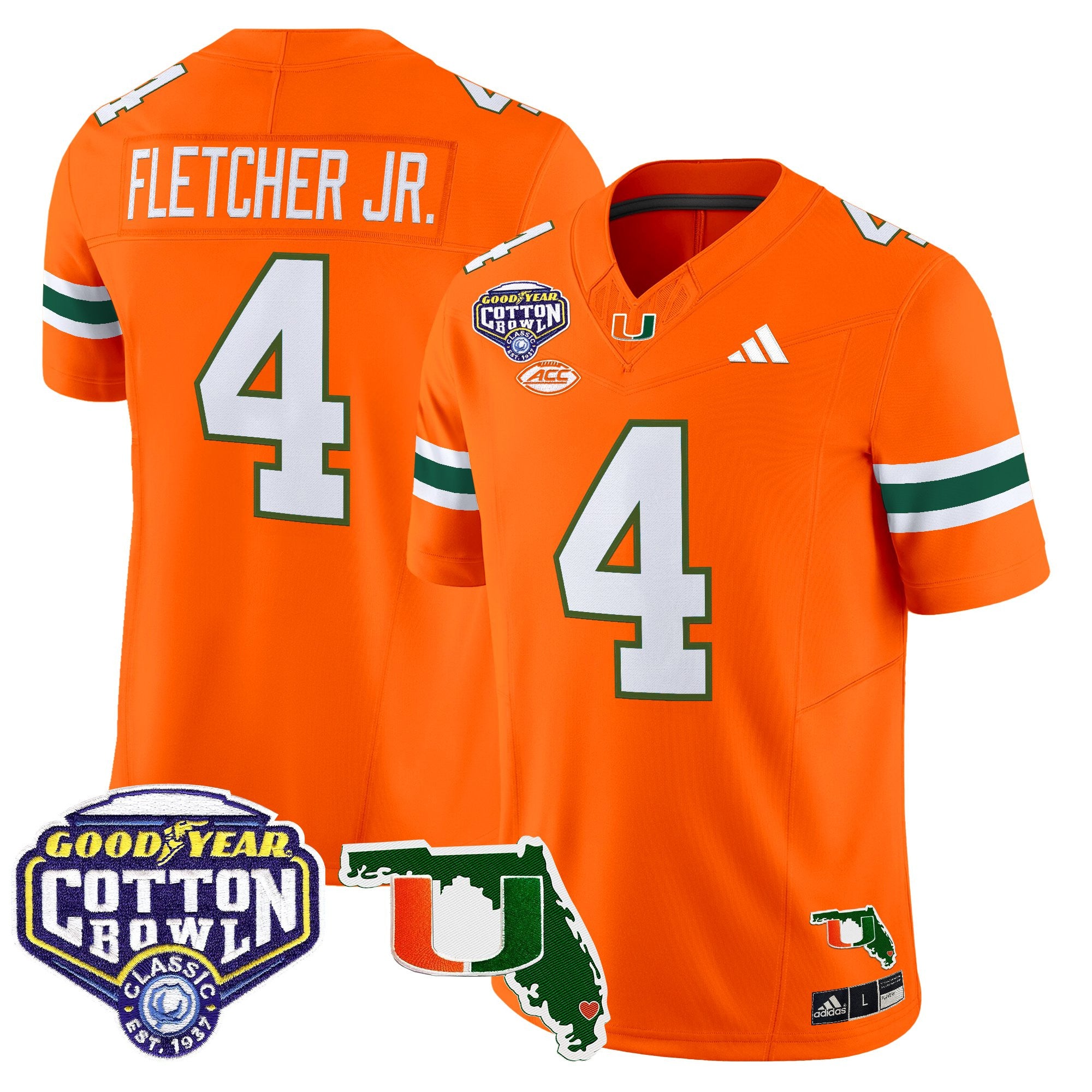 Men's Miami Hurricanes 2025 Cotton Bowl & Florida Patch Vapor Limited Jersey - All Stitched