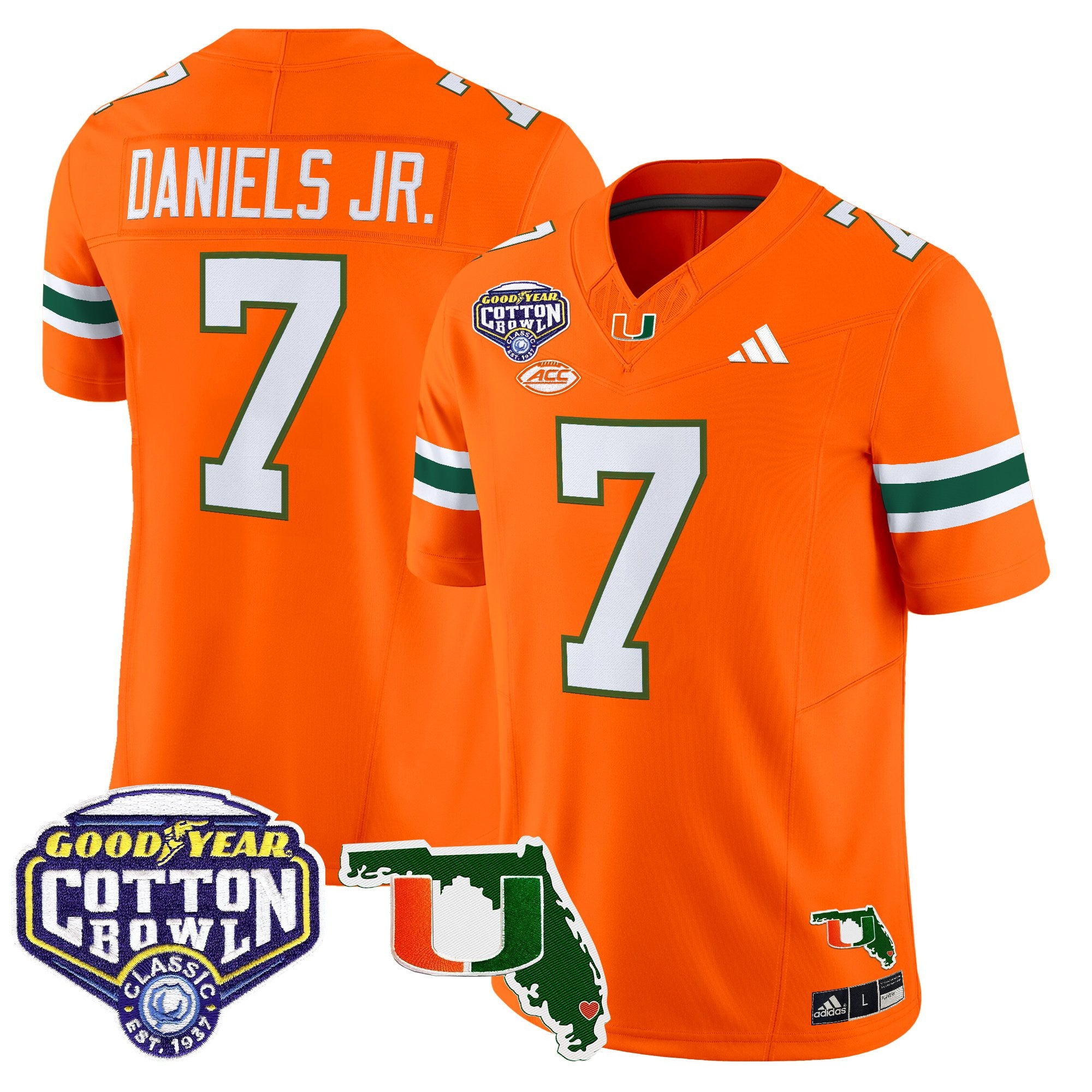 Men's Miami Hurricanes 2025 Cotton Bowl & Florida Patch Vapor Limited Jersey - All Stitched