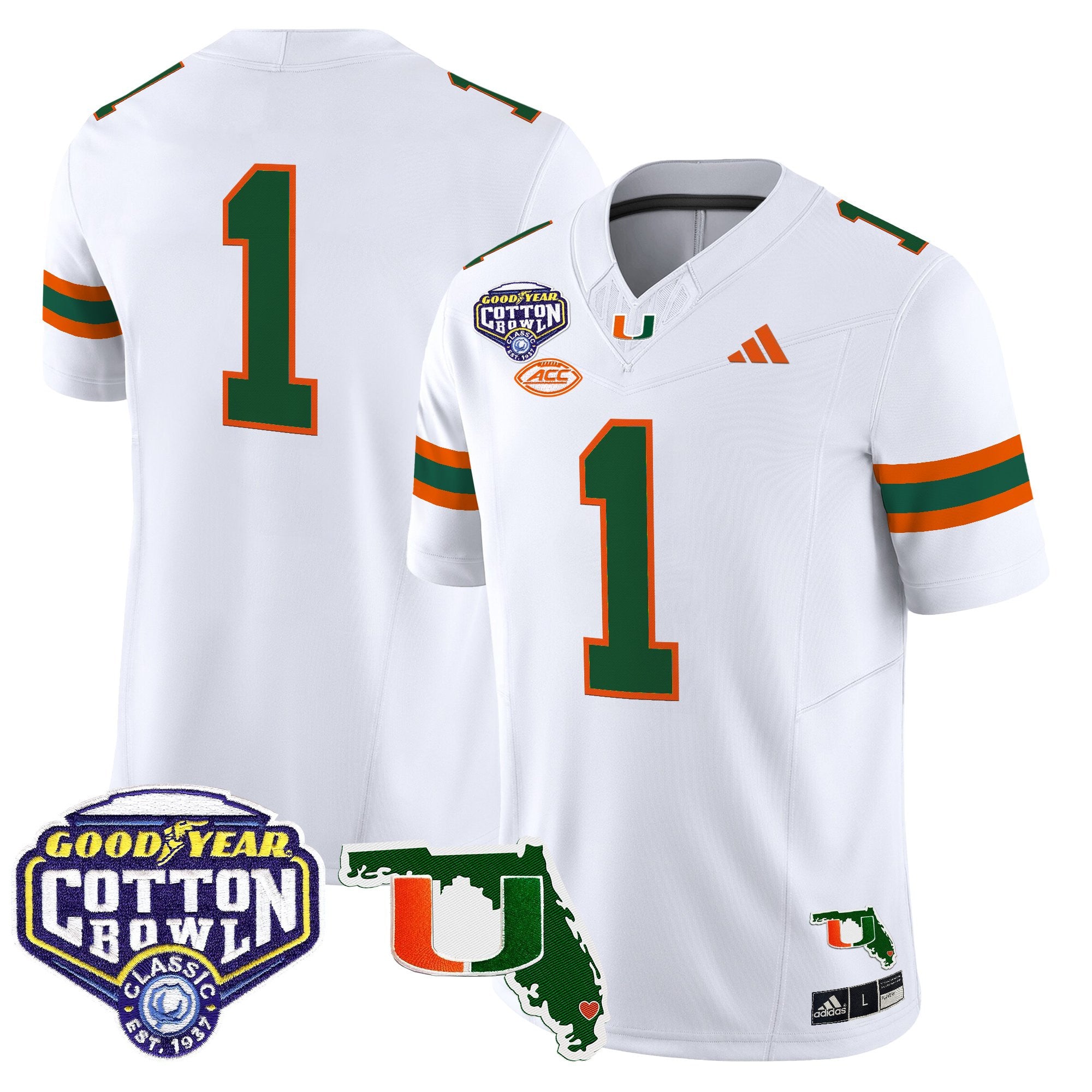 Men's Miami Hurricanes 2025 Cotton Bowl & Florida Patch Vapor Limited Jersey - All Stitched