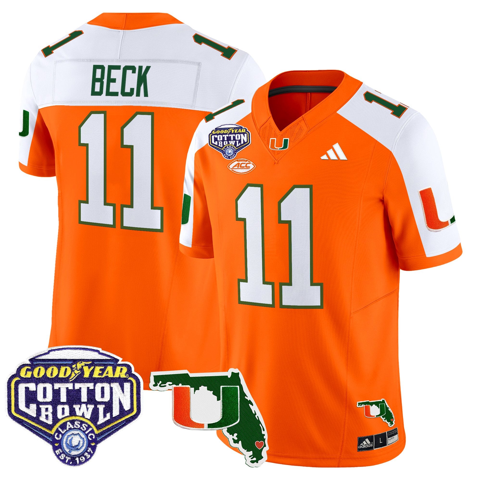 Men's Miami Hurricanes 2025 Cotton Bowl & Florida Patch Vapor Limited Jersey - All Stitched