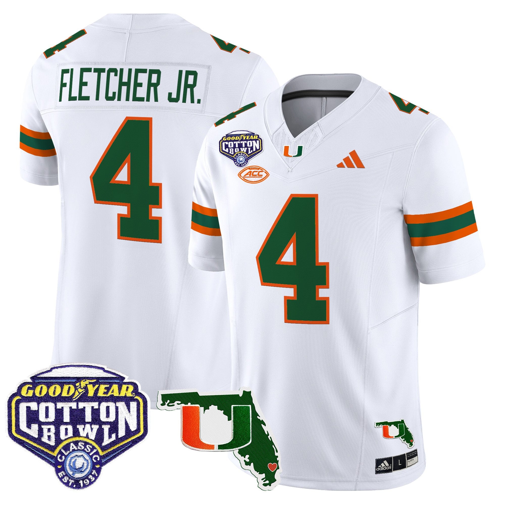 Men's Miami Hurricanes 2025 Cotton Bowl & Florida Patch Vapor Limited Jersey - All Stitched