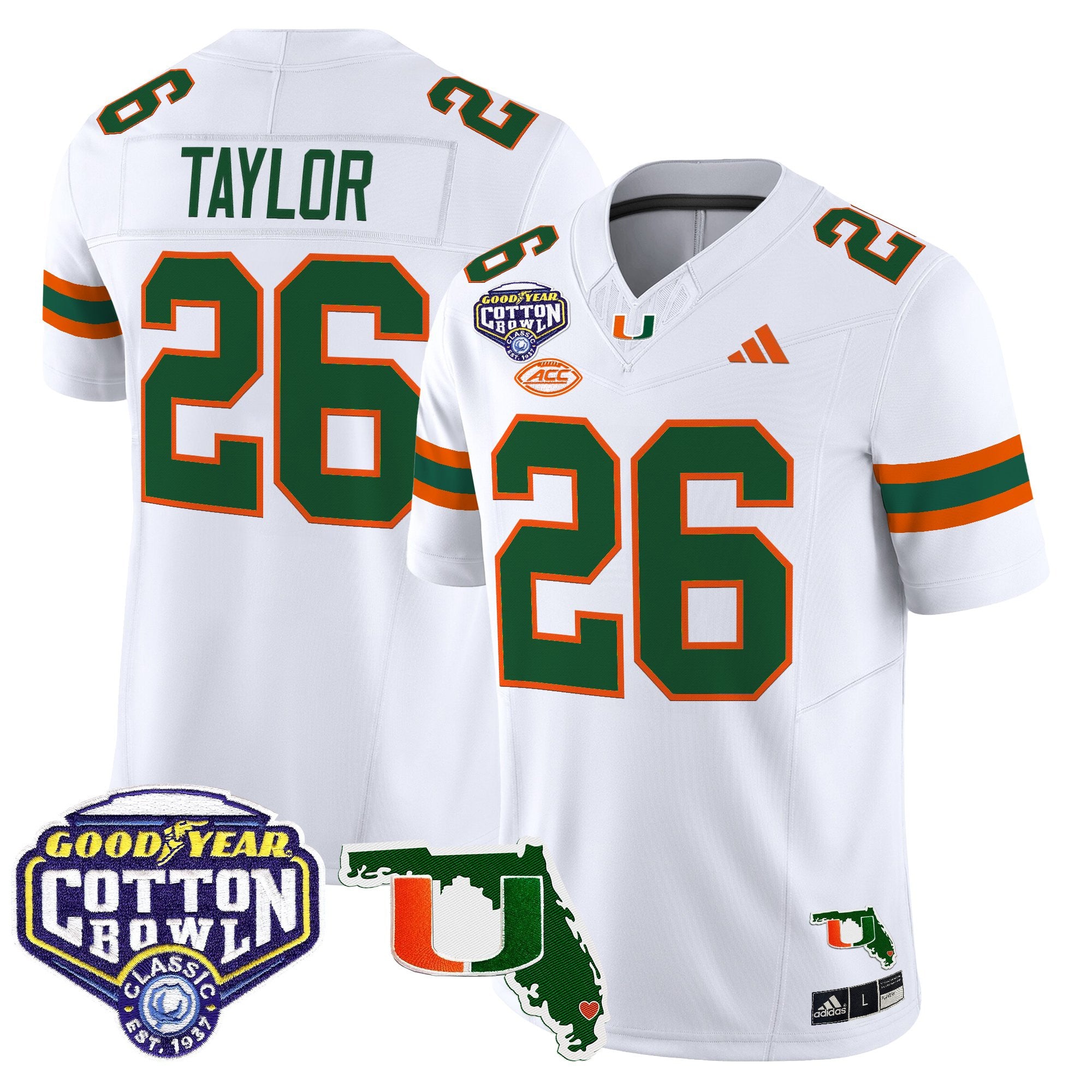 Men's Miami Hurricanes 2025 Cotton Bowl & Florida Patch Vapor Limited Jersey - All Stitched