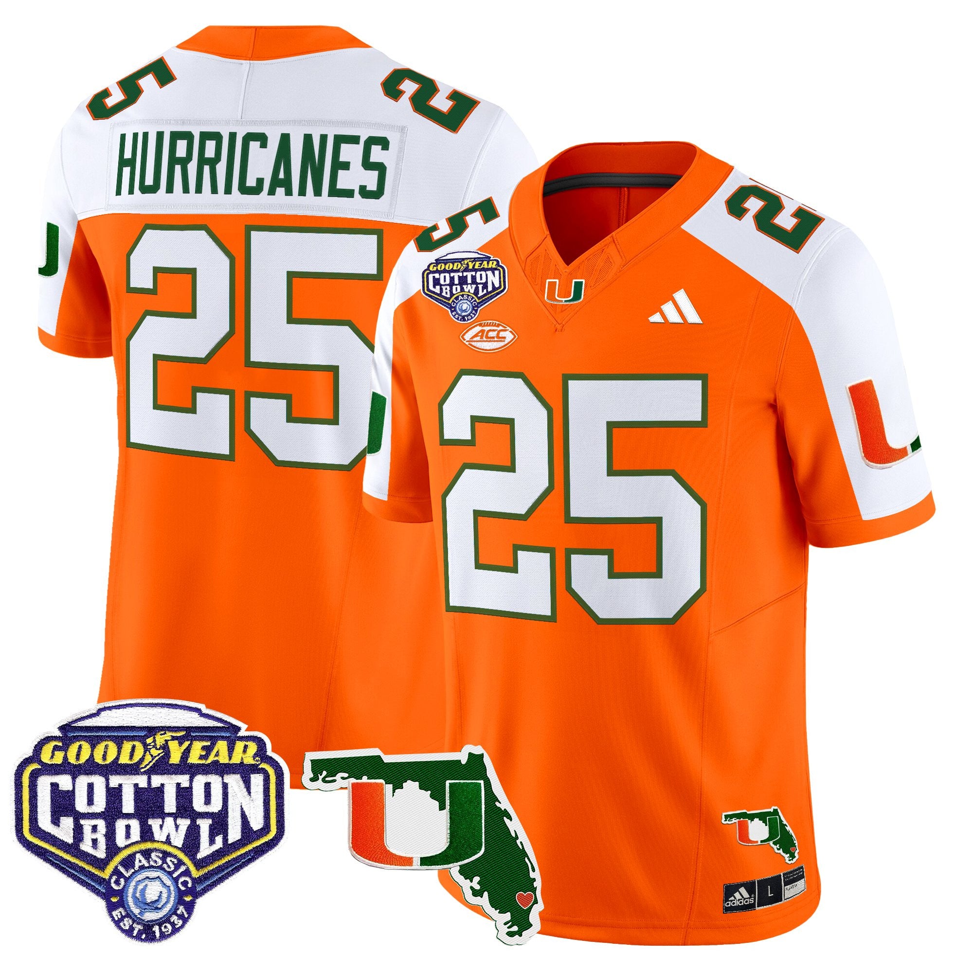 Men's Miami Hurricanes 2025 Cotton Bowl & Florida Patch Vapor Limited Jersey - All Stitched