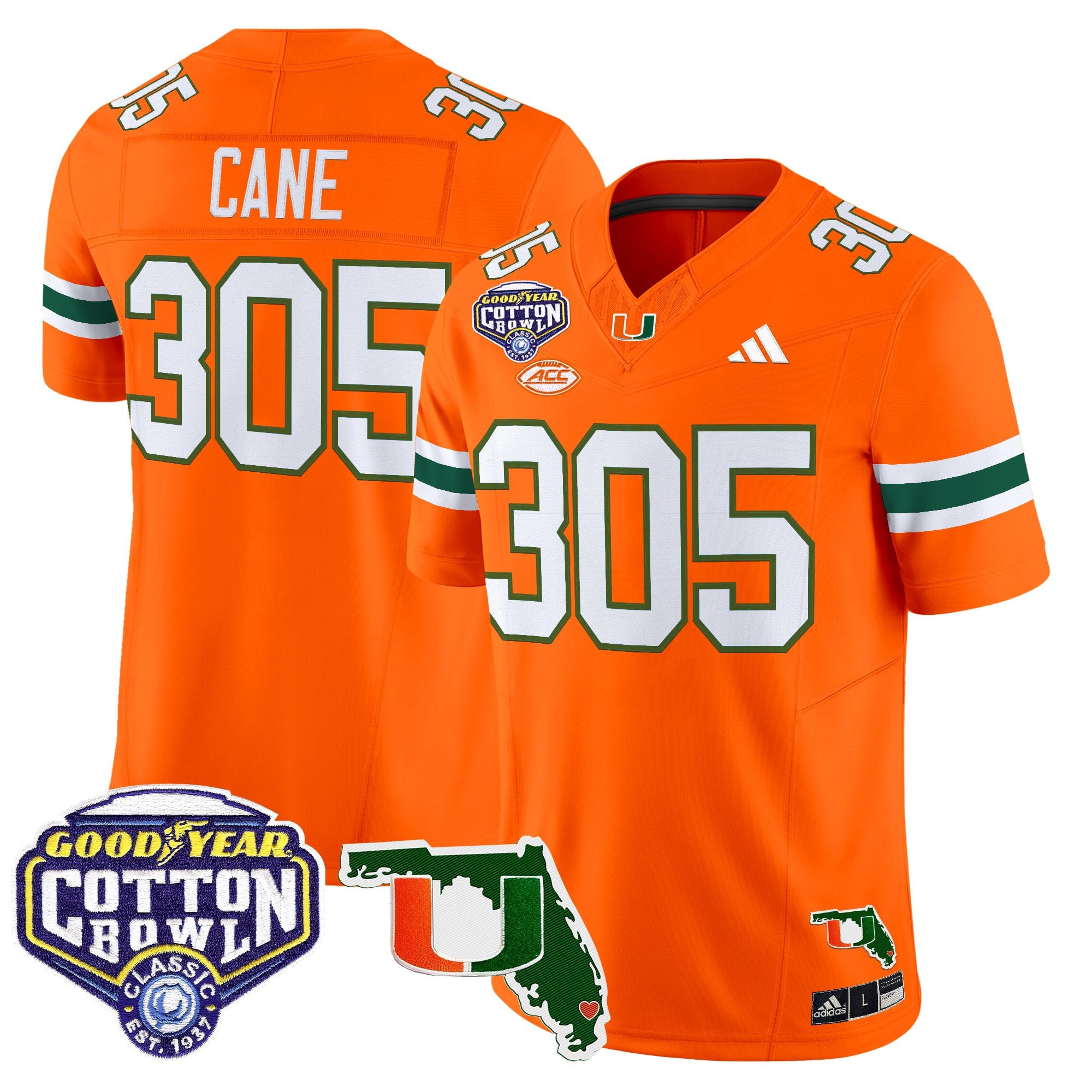Men's Miami Hurricanes 2025 Cotton Bowl & Florida Patch Vapor Limited Jersey - All Stitched