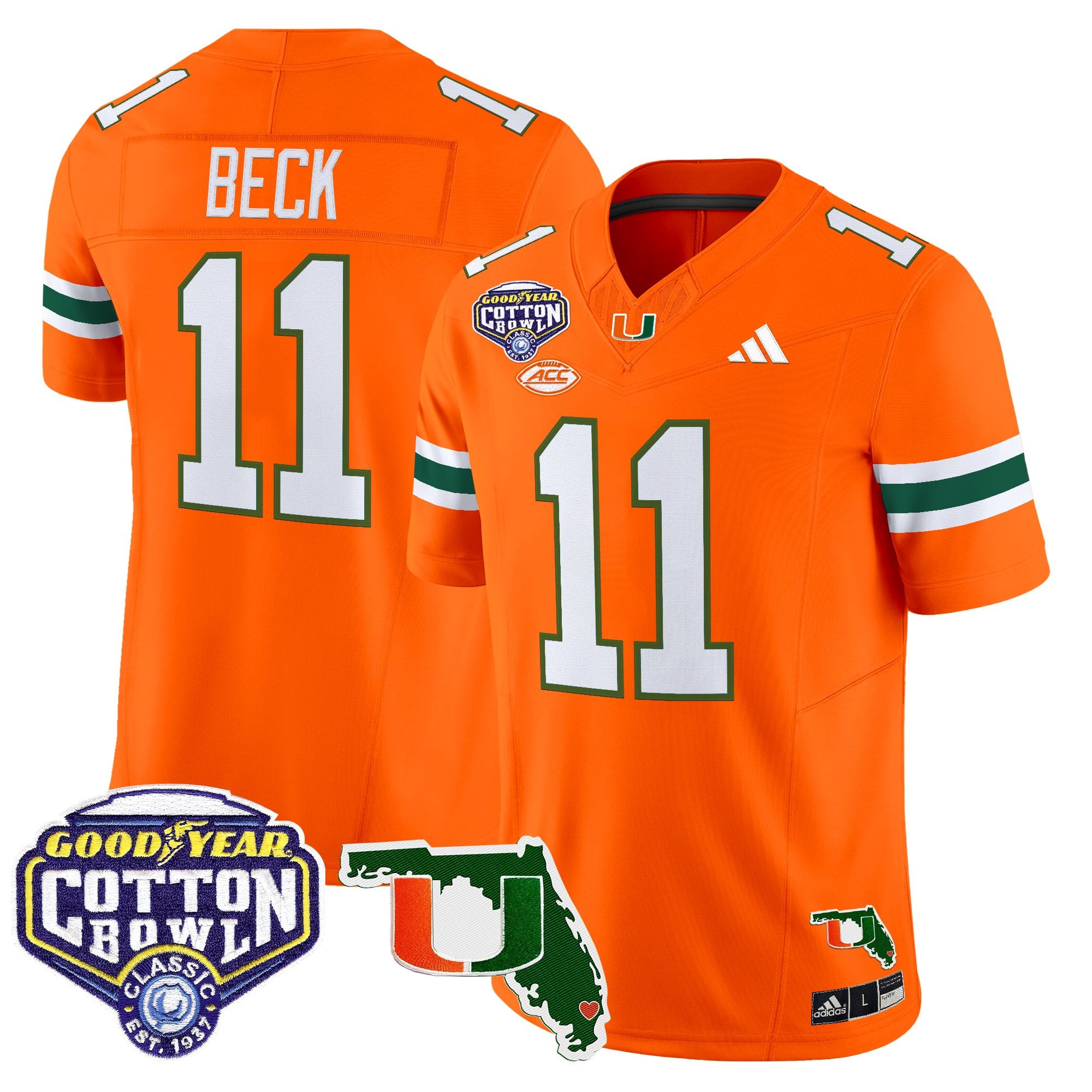 Men's Miami Hurricanes 2025 Cotton Bowl & Florida Patch Vapor Limited Jersey - All Stitched