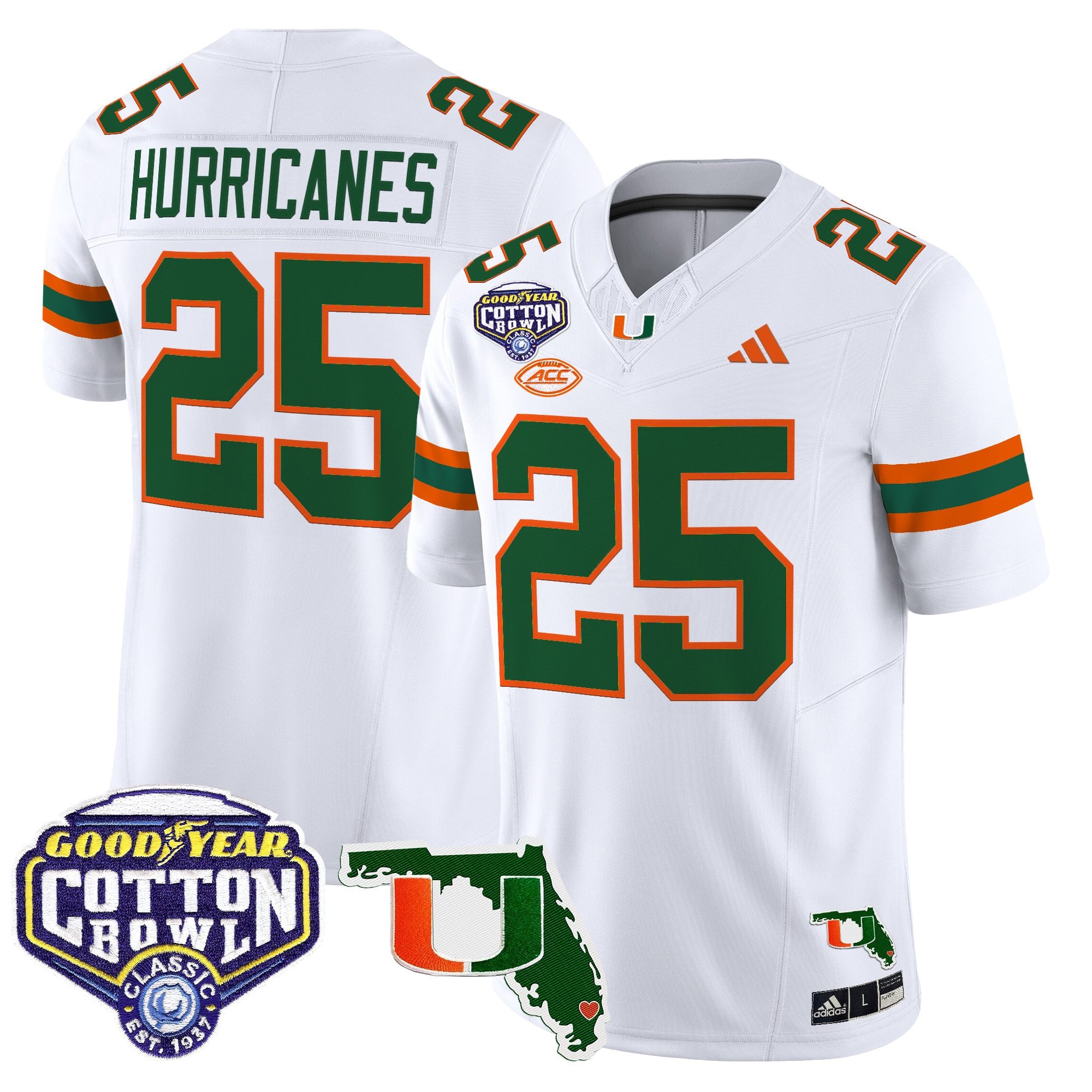 Men's Miami Hurricanes 2025 Cotton Bowl & Florida Patch Vapor Limited Jersey - All Stitched