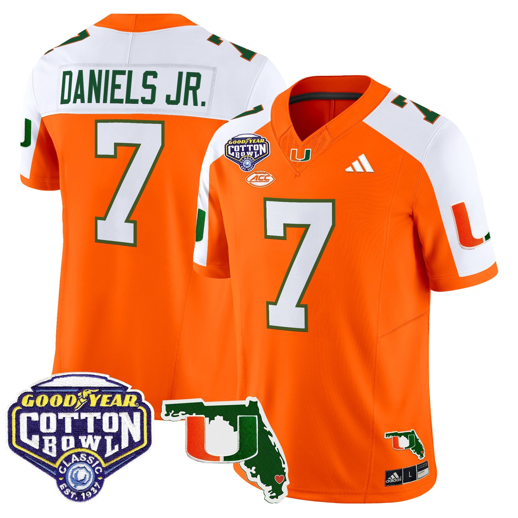 Men's Miami Hurricanes 2025 Cotton Bowl & Florida Patch Vapor Limited Jersey - All Stitched