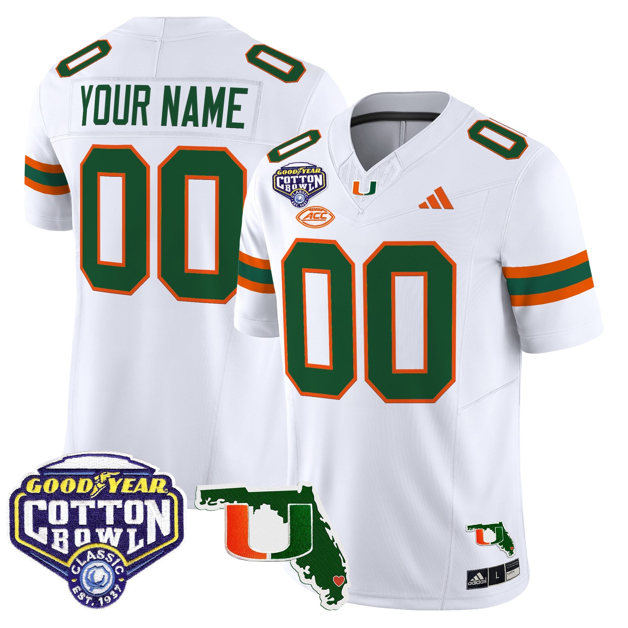 Miami Hurricanes 2025 Cotton Bowl & Florida Patch Vapor Limited Custom Jersey - All Stitched