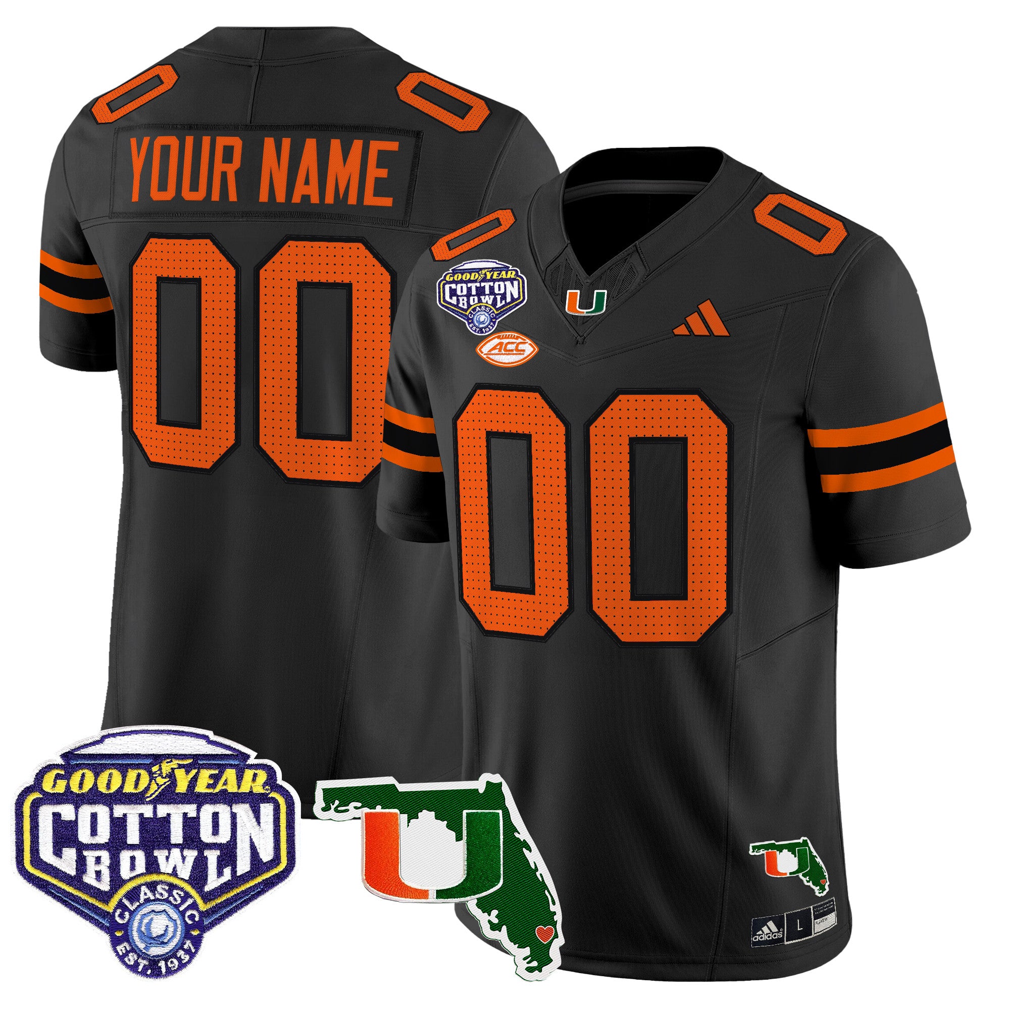 Miami Hurricanes 2025 Cotton Bowl & Florida Patch Vapor Limited Custom Jersey - All Stitched