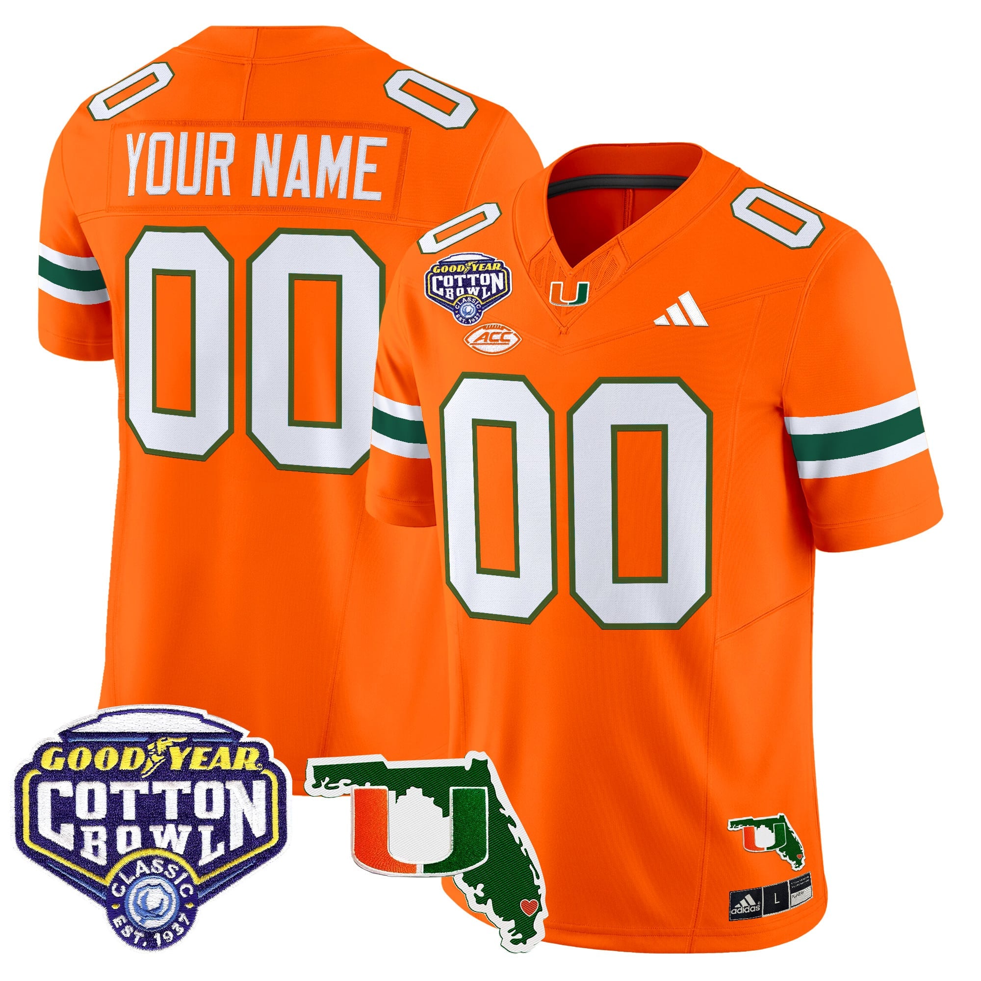 Miami Hurricanes 2025 Cotton Bowl & Florida Patch Vapor Limited Custom Jersey - All Stitched
