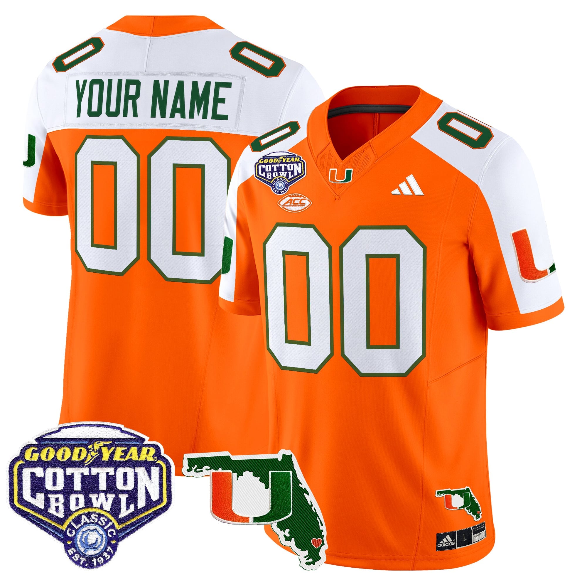 Miami Hurricanes 2025 Cotton Bowl & Florida Patch Vapor Limited Custom Jersey - All Stitched