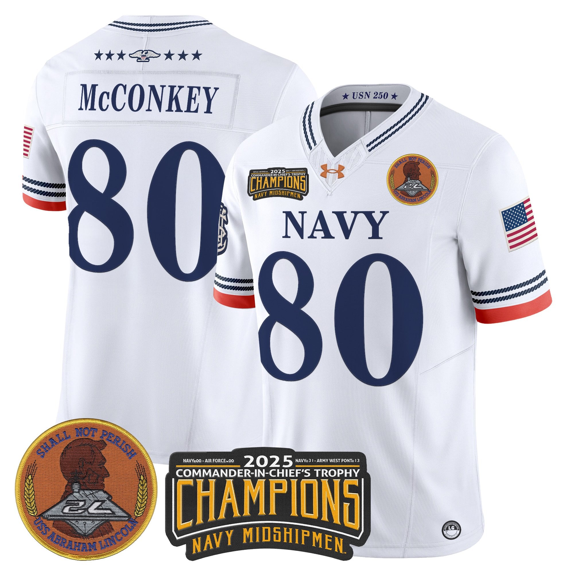 Men's Navy Midshipmen 250th Anniversary Vapor Limited Jersey - 2025 Commander-In-Chief's Trophy Champions Patch - Stitched