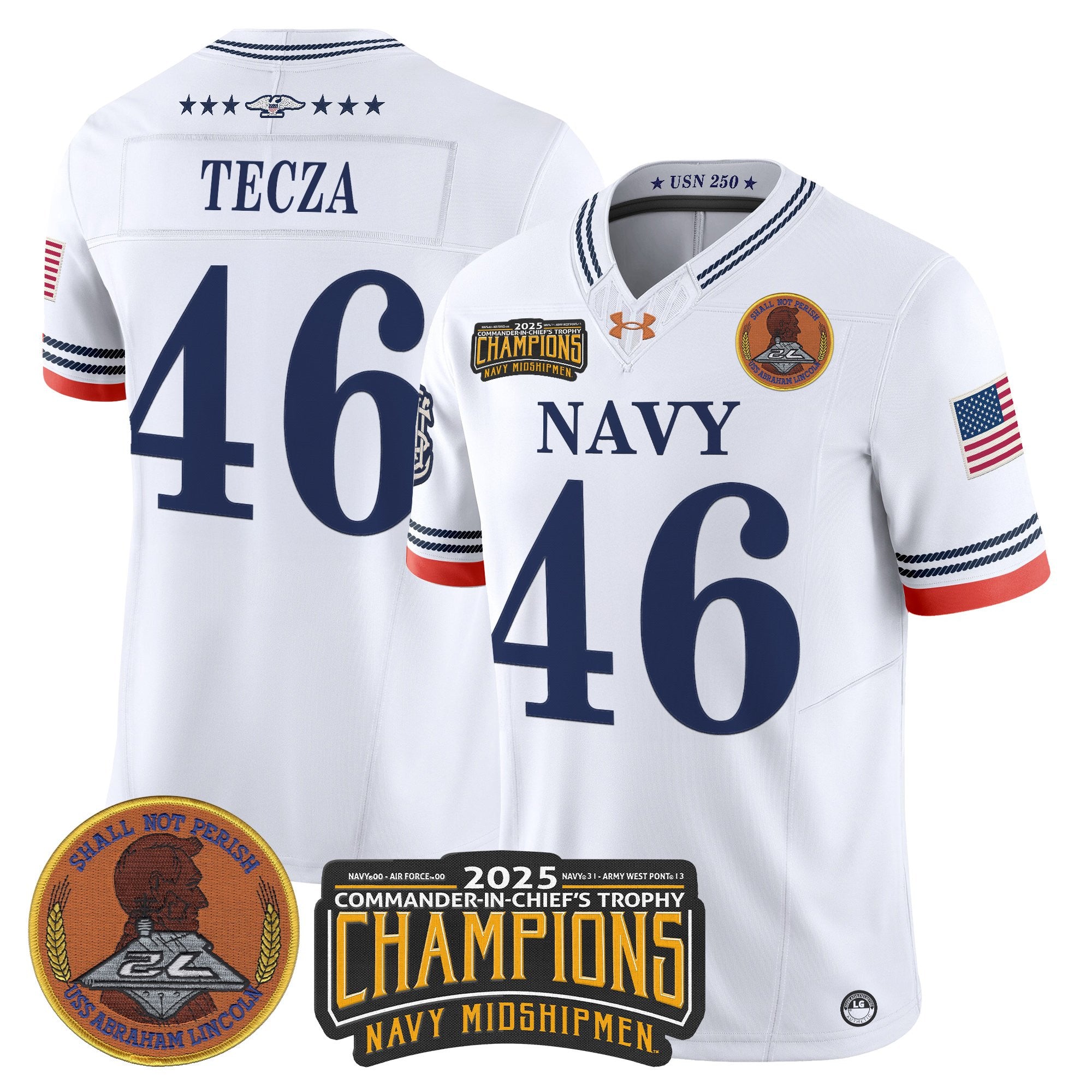 Men's Navy Midshipmen 250th Anniversary Vapor Limited Jersey - 2025 Commander-In-Chief's Trophy Champions Patch - Stitched