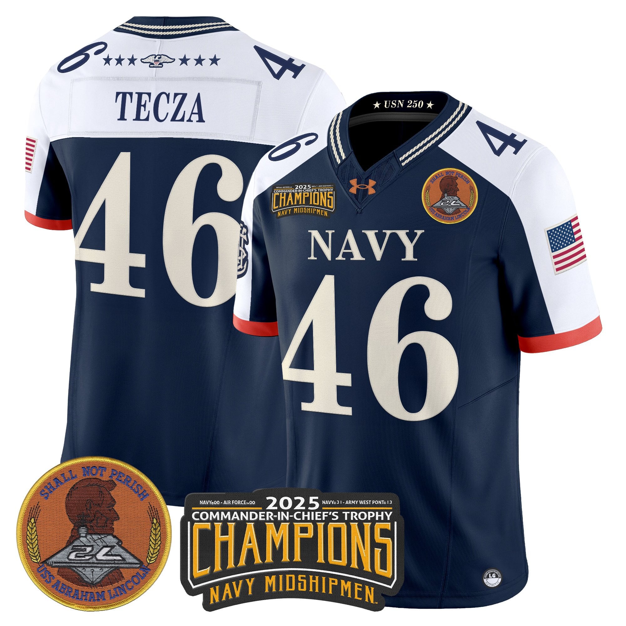 Men's Navy Midshipmen 250th Anniversary Vapor Limited Jersey - 2025 Commander-In-Chief's Trophy Champions Patch - Stitched