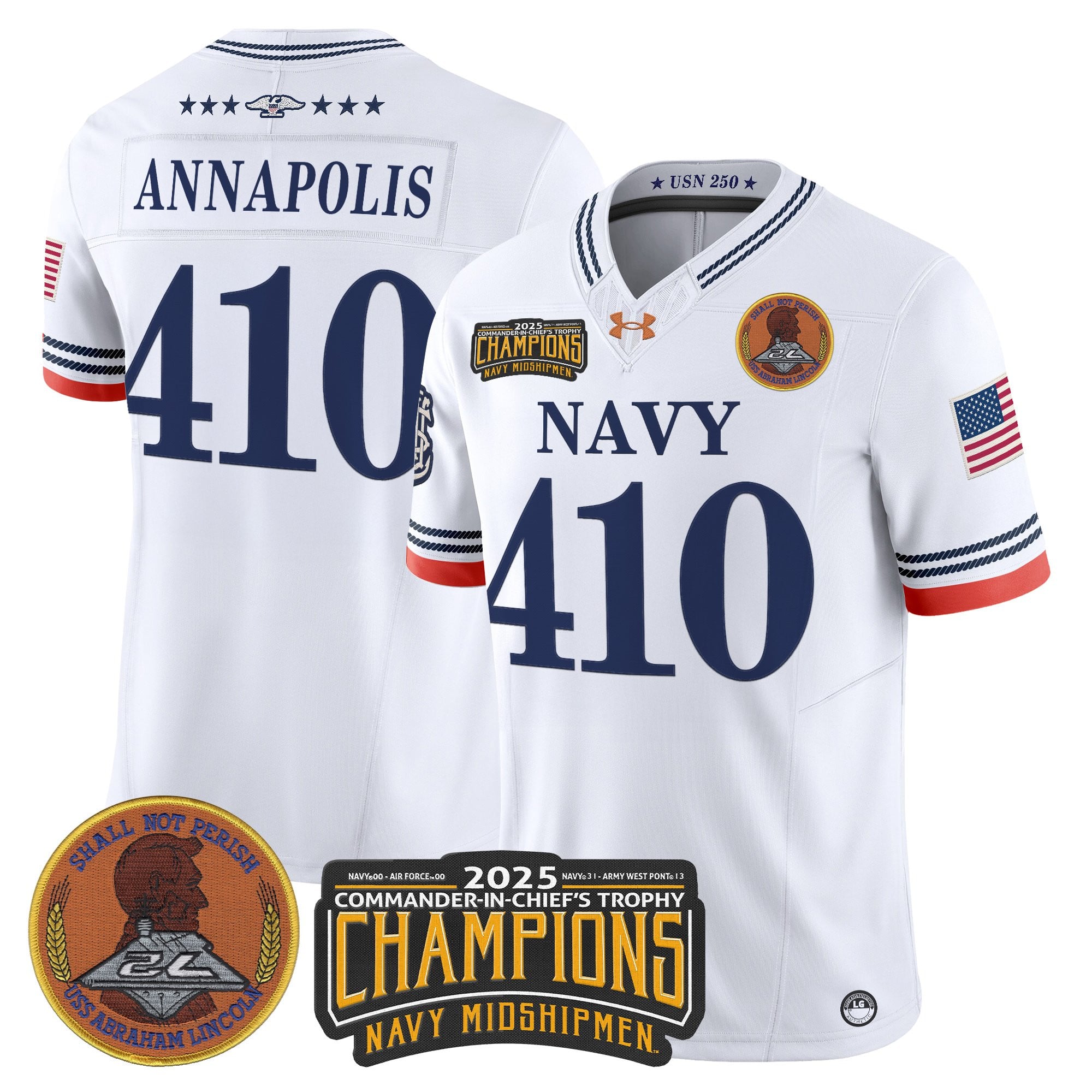 Men's Navy Midshipmen 250th Anniversary Vapor Limited Jersey - 2025 Commander-In-Chief's Trophy Champions Patch - Stitched