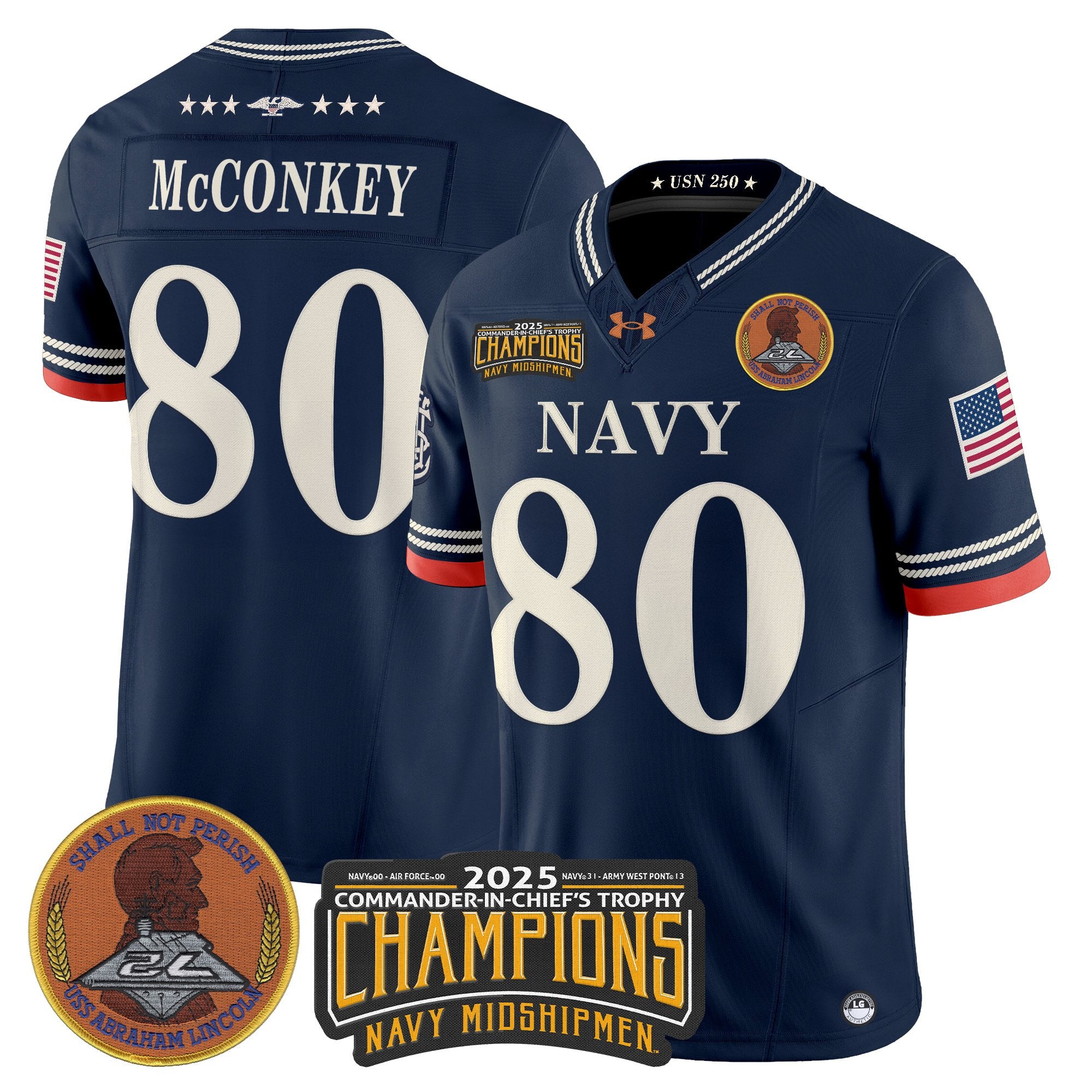 Men's Navy Midshipmen 250th Anniversary Vapor Limited Jersey - 2025 Commander-In-Chief's Trophy Champions Patch - Stitched