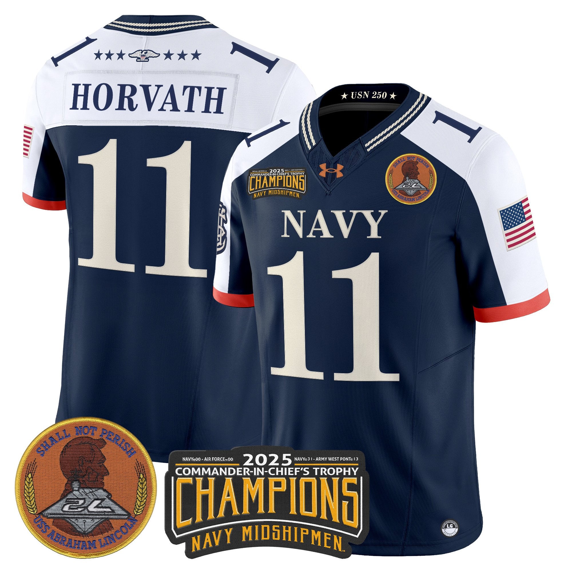 Men's Navy Midshipmen 250th Anniversary Vapor Limited Jersey - 2025 Commander-In-Chief's Trophy Champions Patch - Stitched