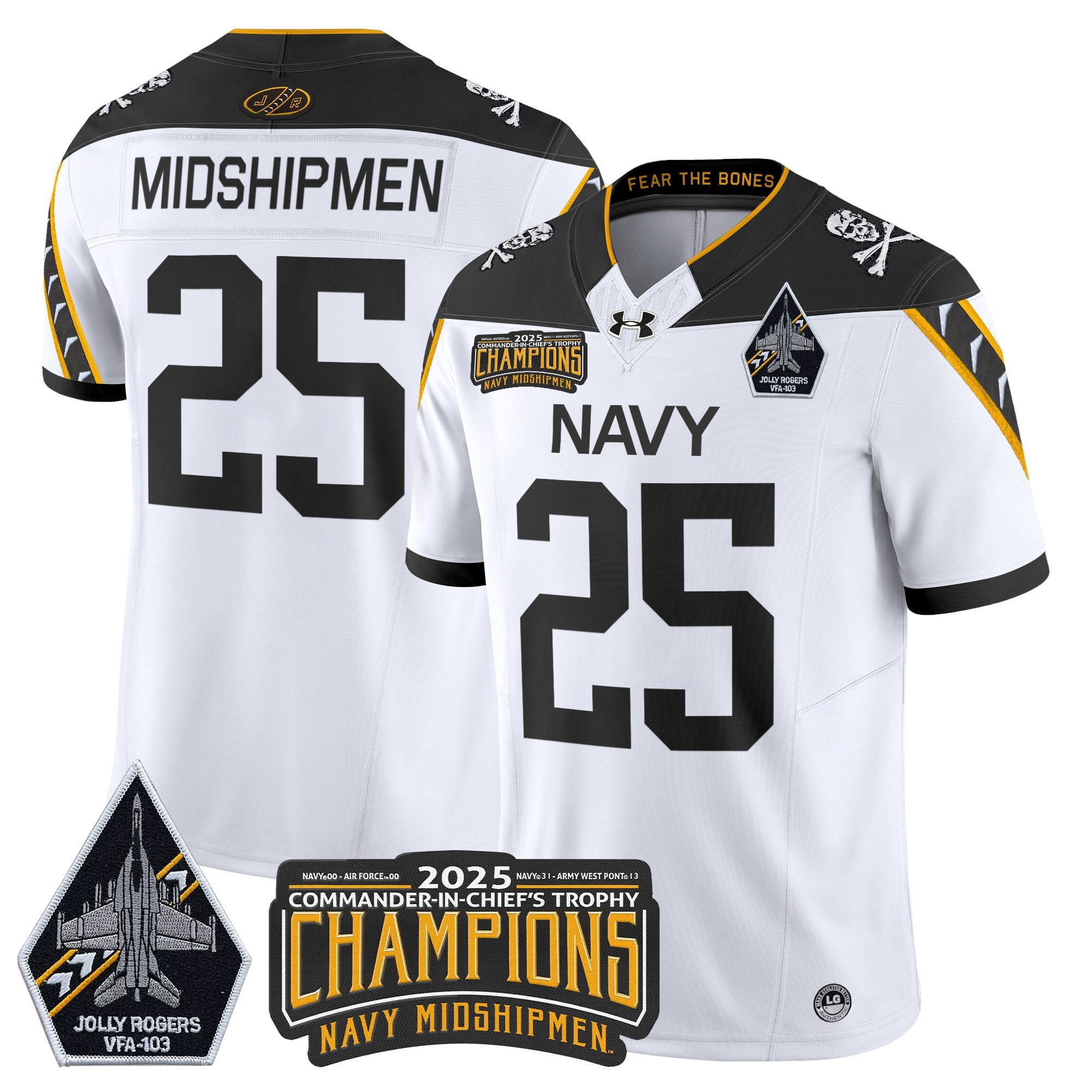 Men's Navy Midshipmen Jolly Rogers 2025 Commander-In-Chief's Trophy Champions Vapor Limited Jersey - All Stitched