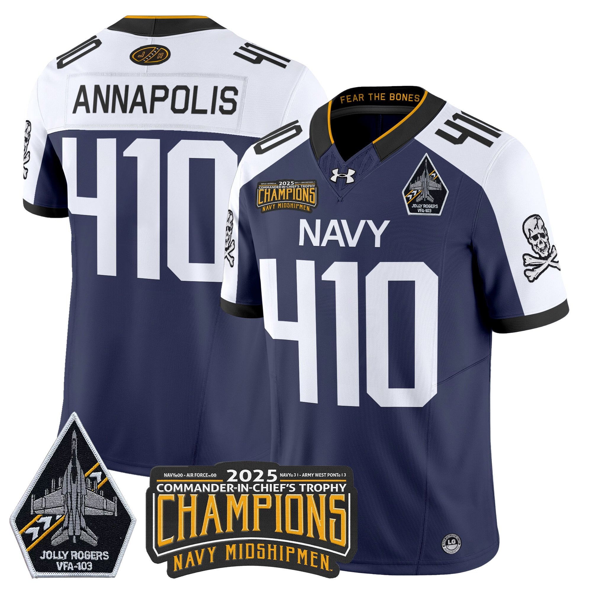 Men's Navy Midshipmen Jolly Rogers 2025 Commander-In-Chief's Trophy Champions Vapor Limited Jersey - All Stitched