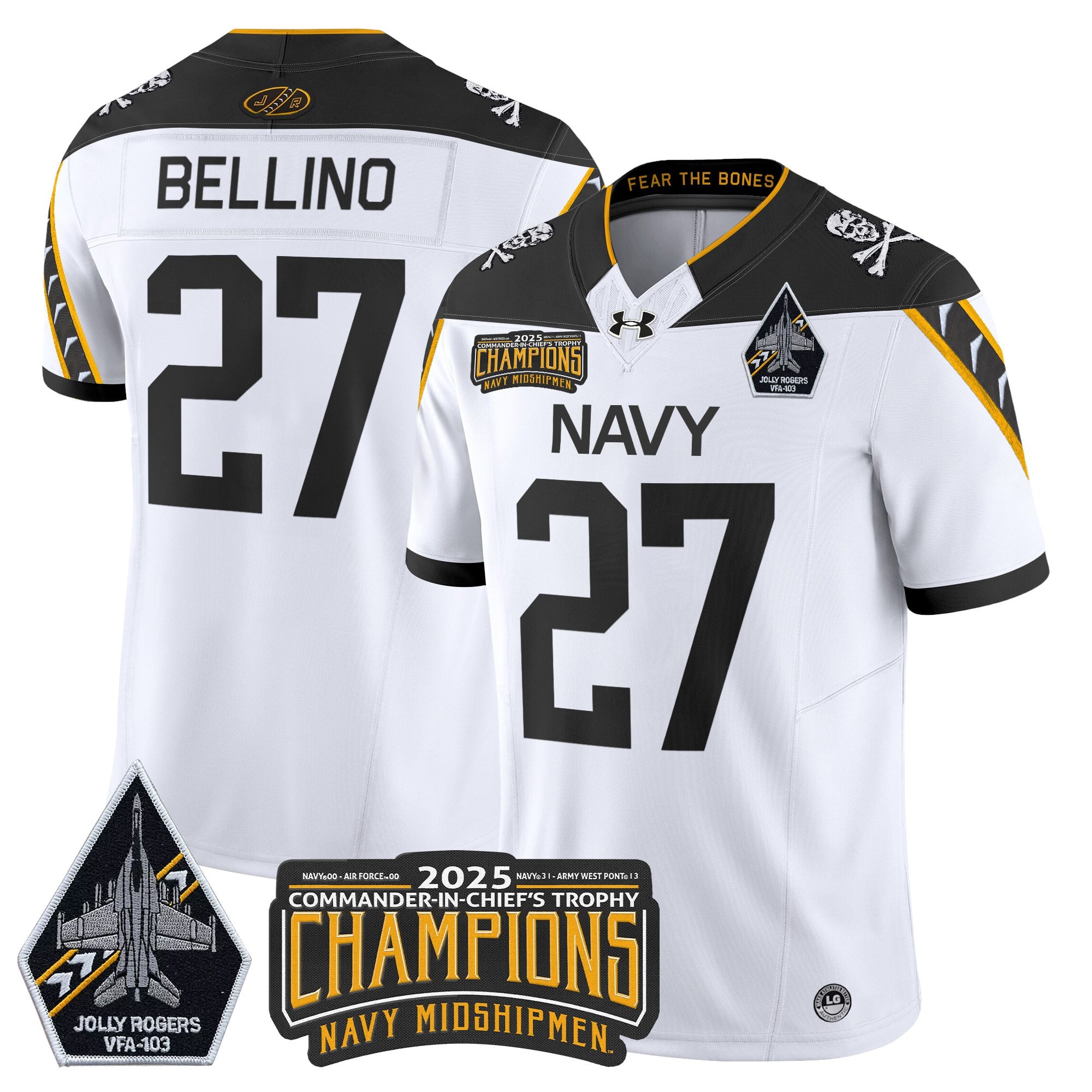 Men's Navy Midshipmen Jolly Rogers 2025 Commander-In-Chief's Trophy Champions Vapor Limited Jersey - All Stitched
