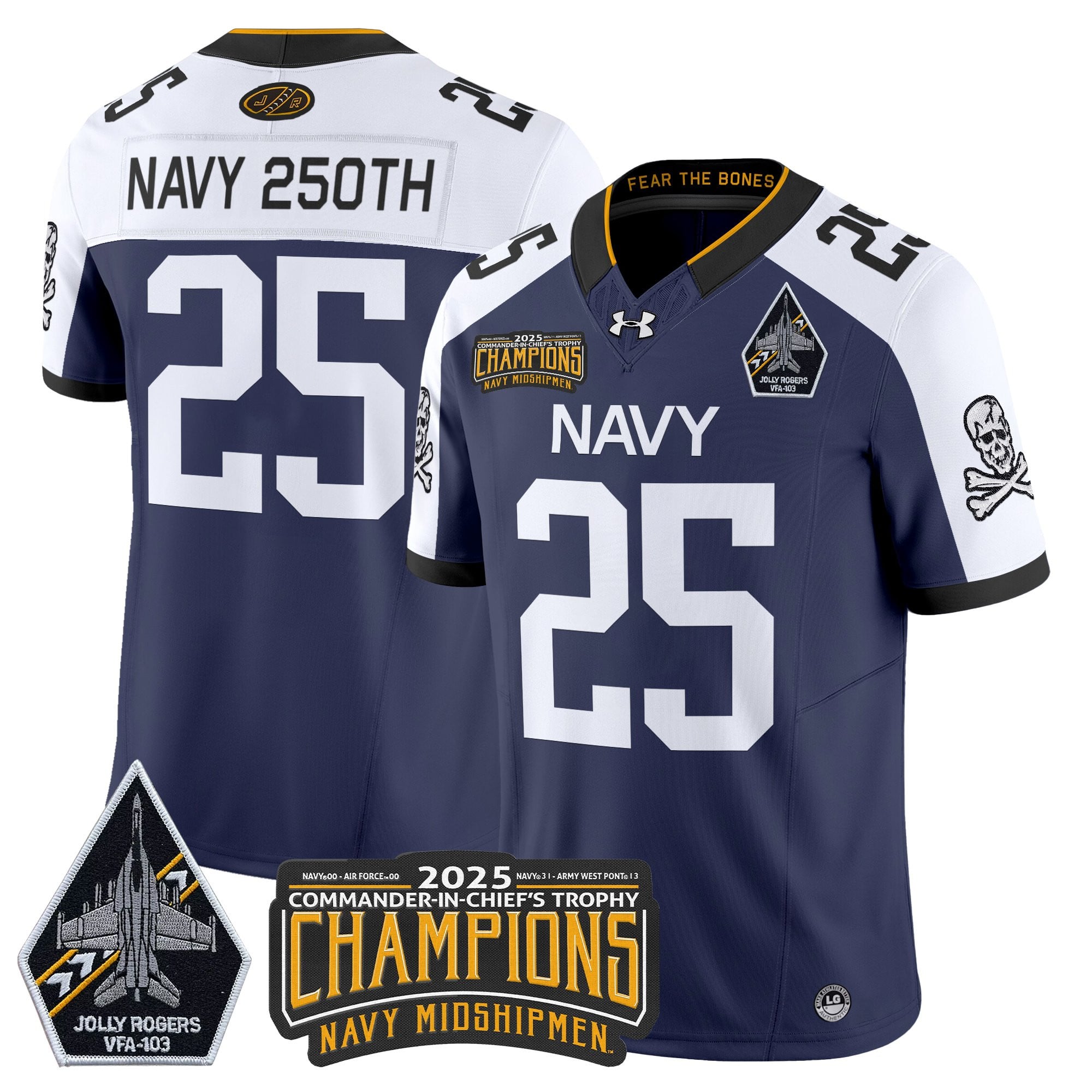 Men's Navy Midshipmen Jolly Rogers 2025 Commander-In-Chief's Trophy Champions Vapor Limited Jersey - All Stitched