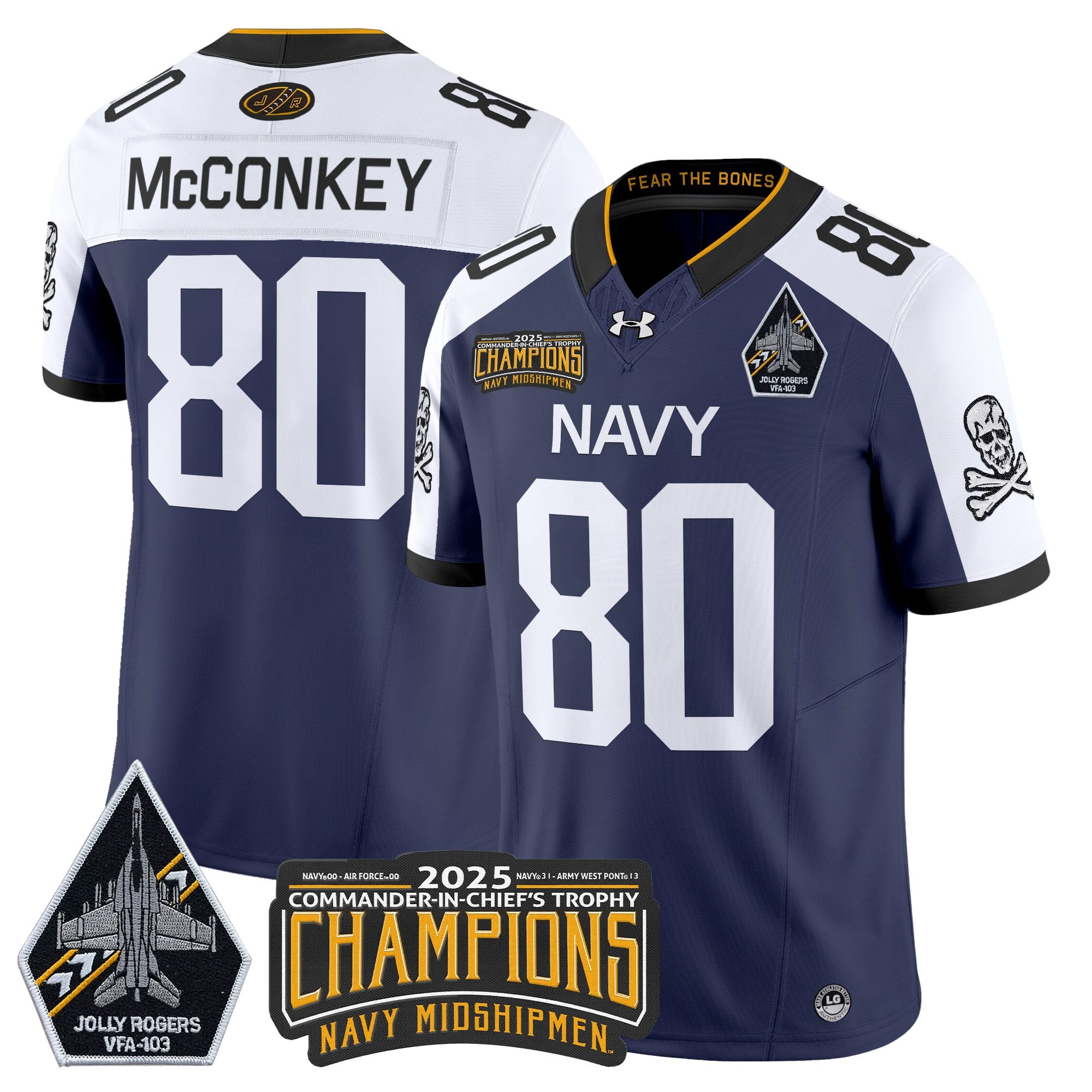 Men's Navy Midshipmen Jolly Rogers 2025 Commander-In-Chief's Trophy Champions Vapor Limited Jersey - All Stitched