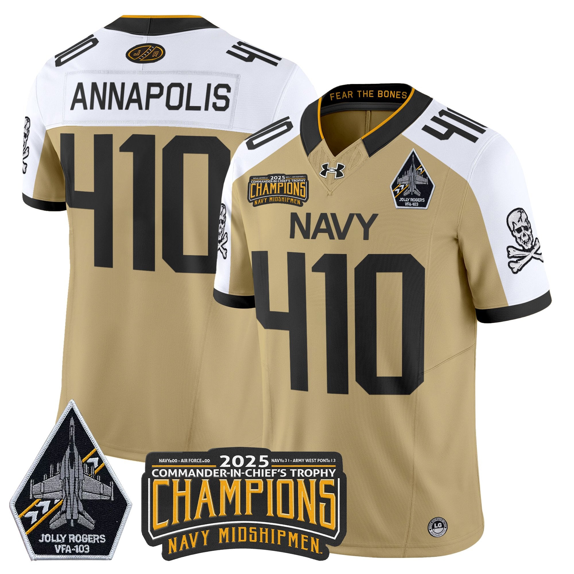 Men's Navy Midshipmen Jolly Rogers 2025 Commander-In-Chief's Trophy Champions Vapor Limited Jersey - All Stitched
