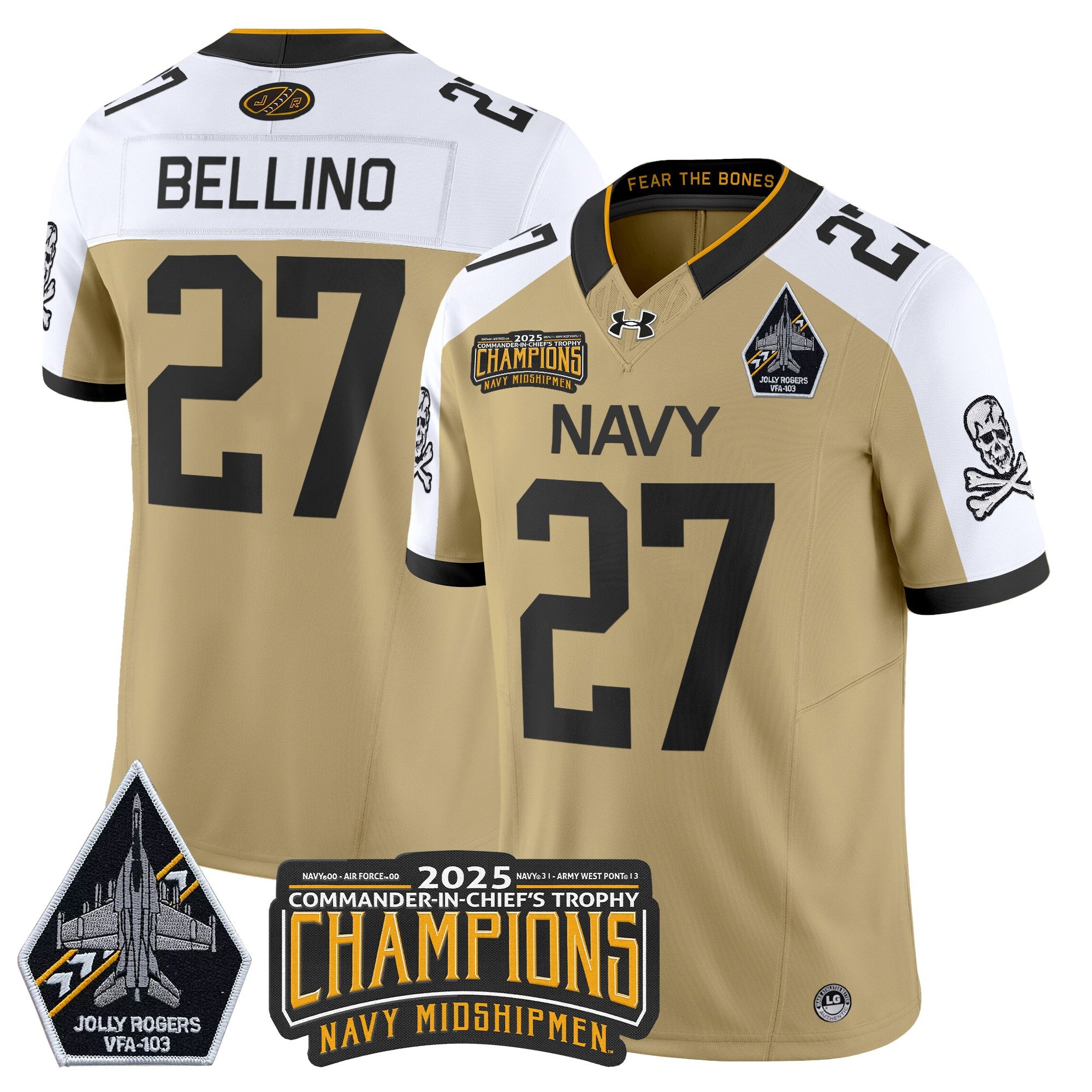 Men's Navy Midshipmen Jolly Rogers 2025 Commander-In-Chief's Trophy Champions Vapor Limited Jersey - All Stitched