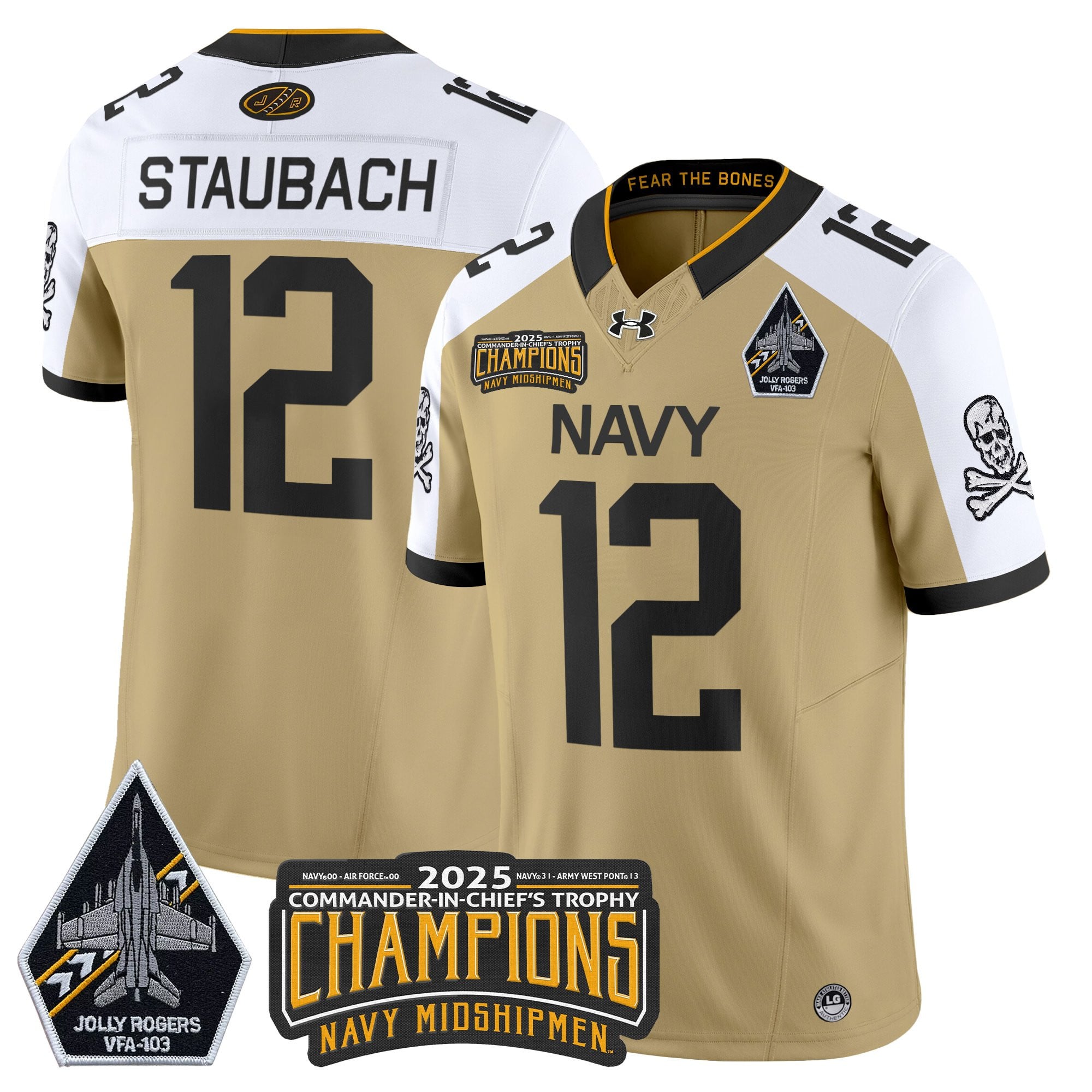 Men's Navy Midshipmen Jolly Rogers 2025 Commander-In-Chief's Trophy Champions Vapor Limited Jersey - All Stitched