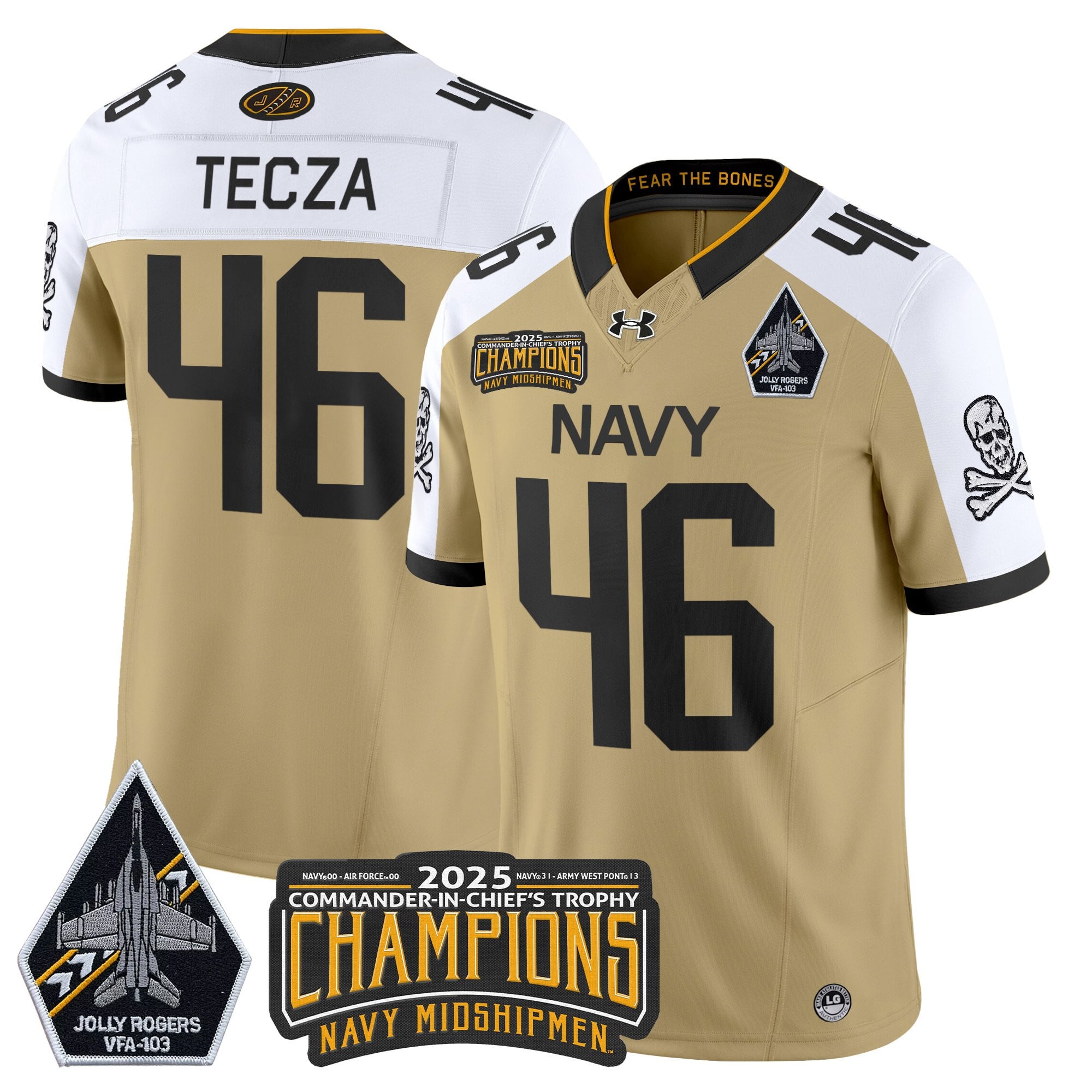 Men's Navy Midshipmen Jolly Rogers 2025 Commander-In-Chief's Trophy Champions Vapor Limited Jersey - All Stitched