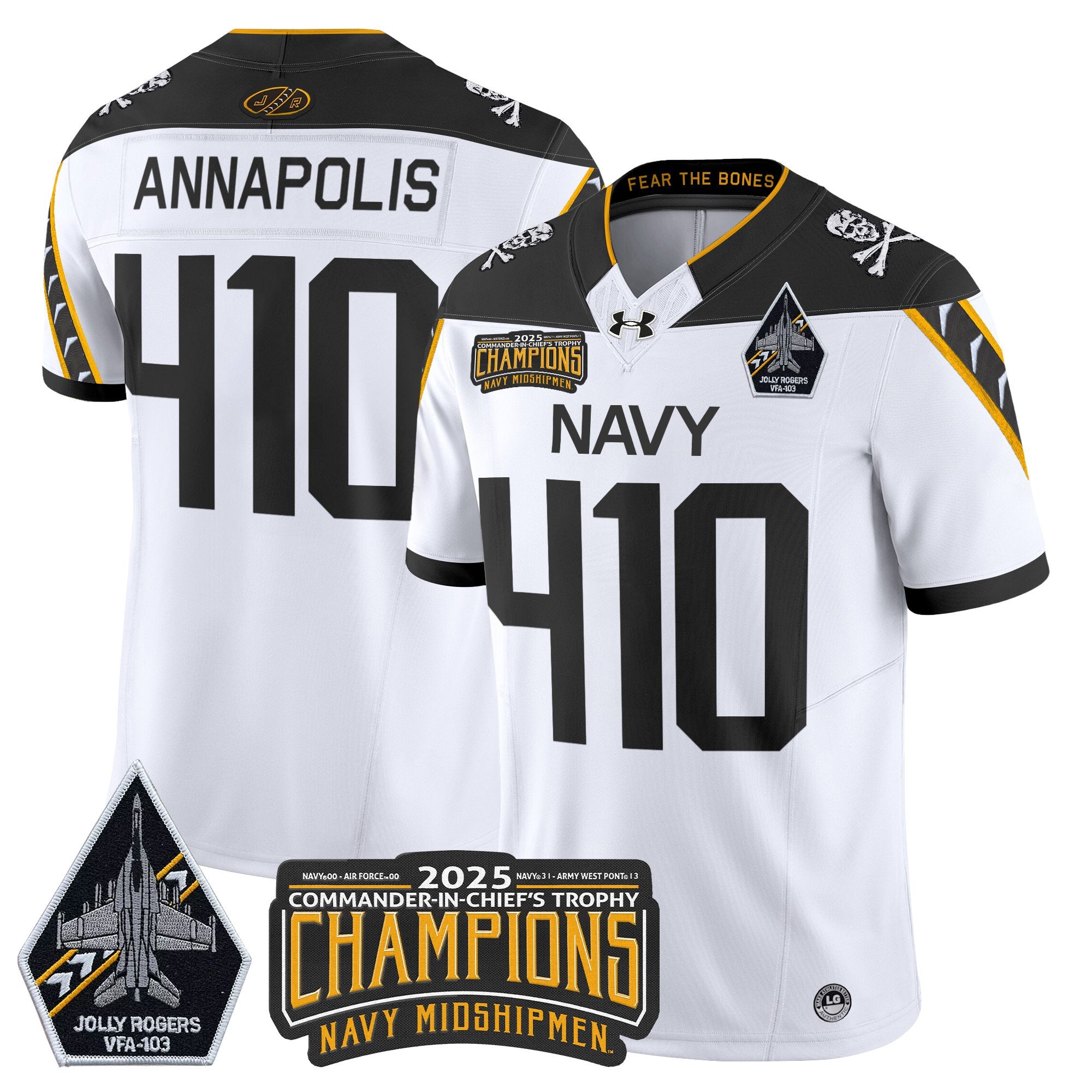 Men's Navy Midshipmen Jolly Rogers 2025 Commander-In-Chief's Trophy Champions Vapor Limited Jersey - All Stitched