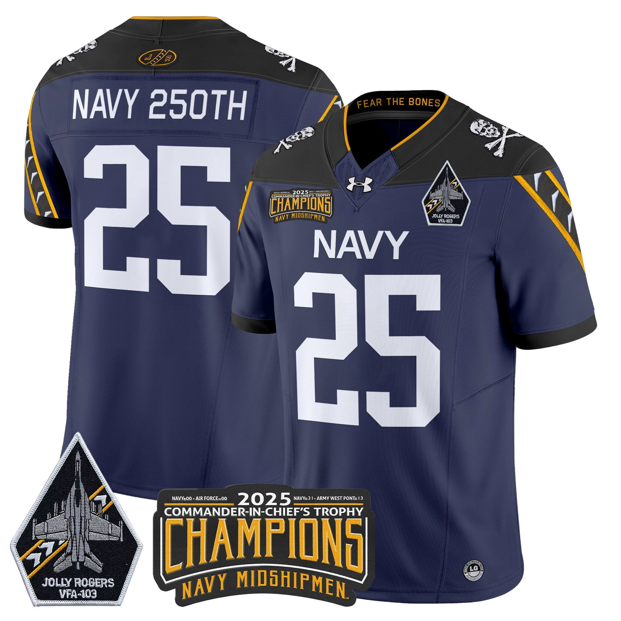 Men's Navy Midshipmen Jolly Rogers 2025 Commander-In-Chief's Trophy Champions Vapor Limited Jersey - All Stitched