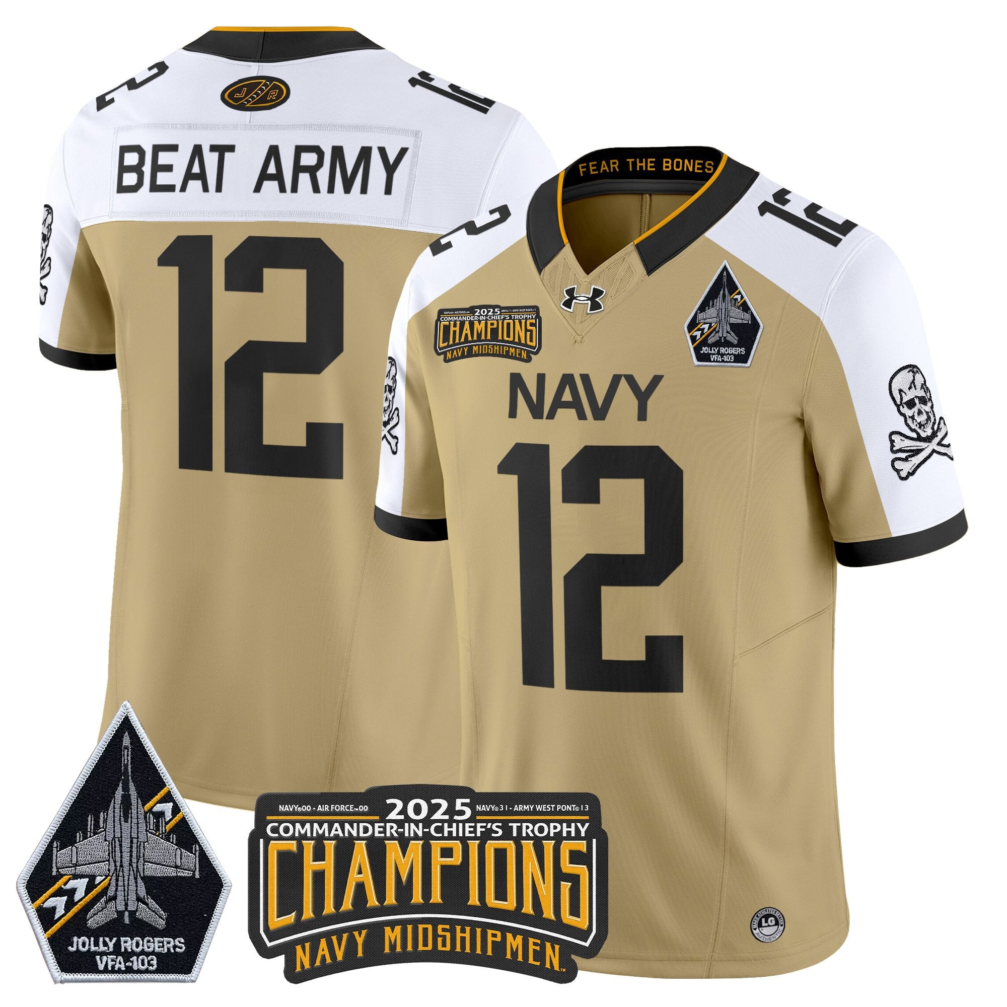 Men's Navy Midshipmen Jolly Rogers 2025 Commander-In-Chief's Trophy Champions Vapor Limited Jersey - All Stitched