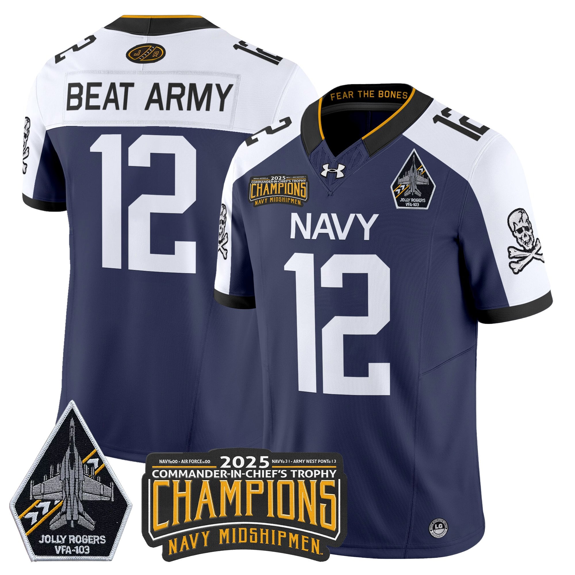 Men's Navy Midshipmen Jolly Rogers 2025 Commander-In-Chief's Trophy Champions Vapor Limited Jersey - All Stitched