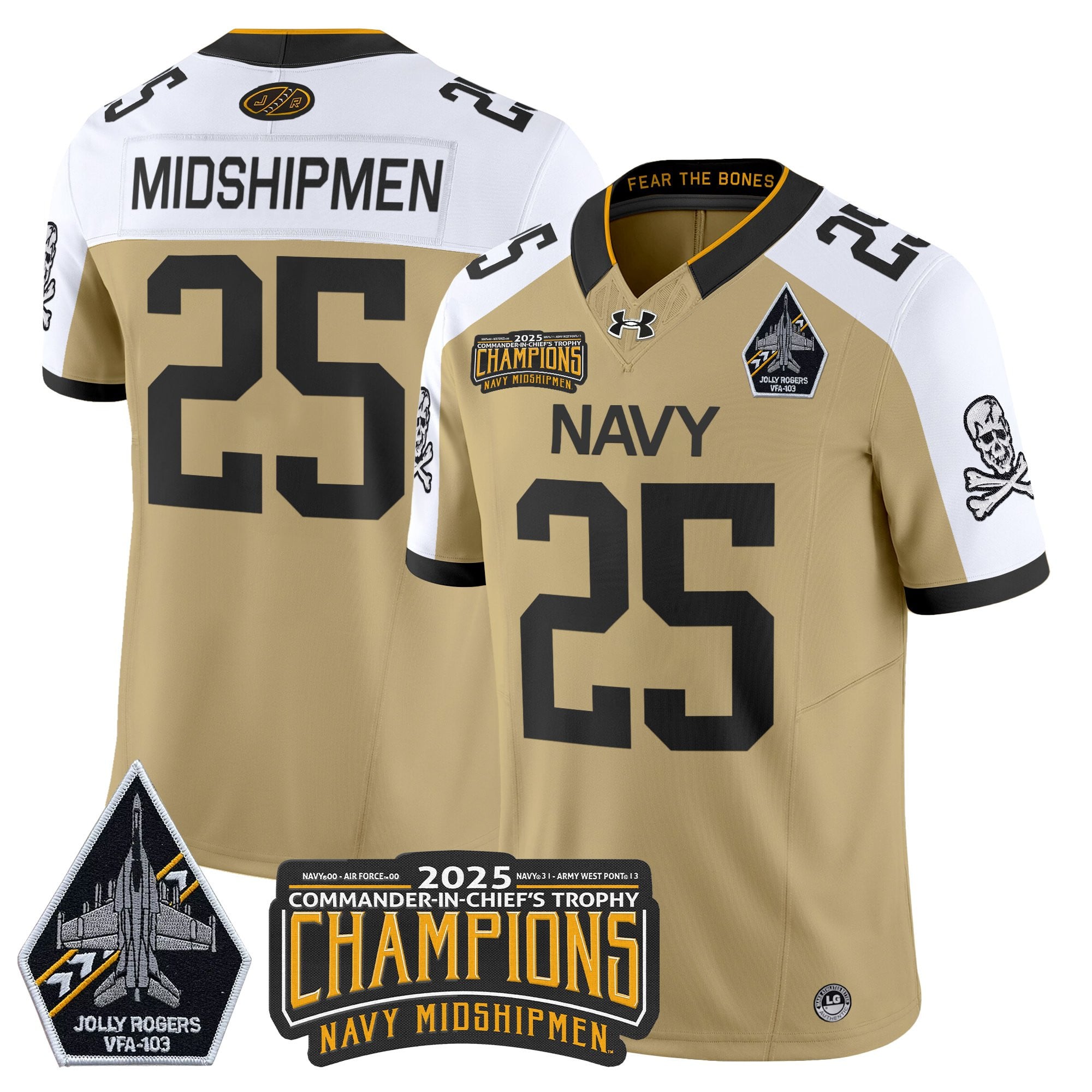 Men's Navy Midshipmen Jolly Rogers 2025 Commander-In-Chief's Trophy Champions Vapor Limited Jersey - All Stitched