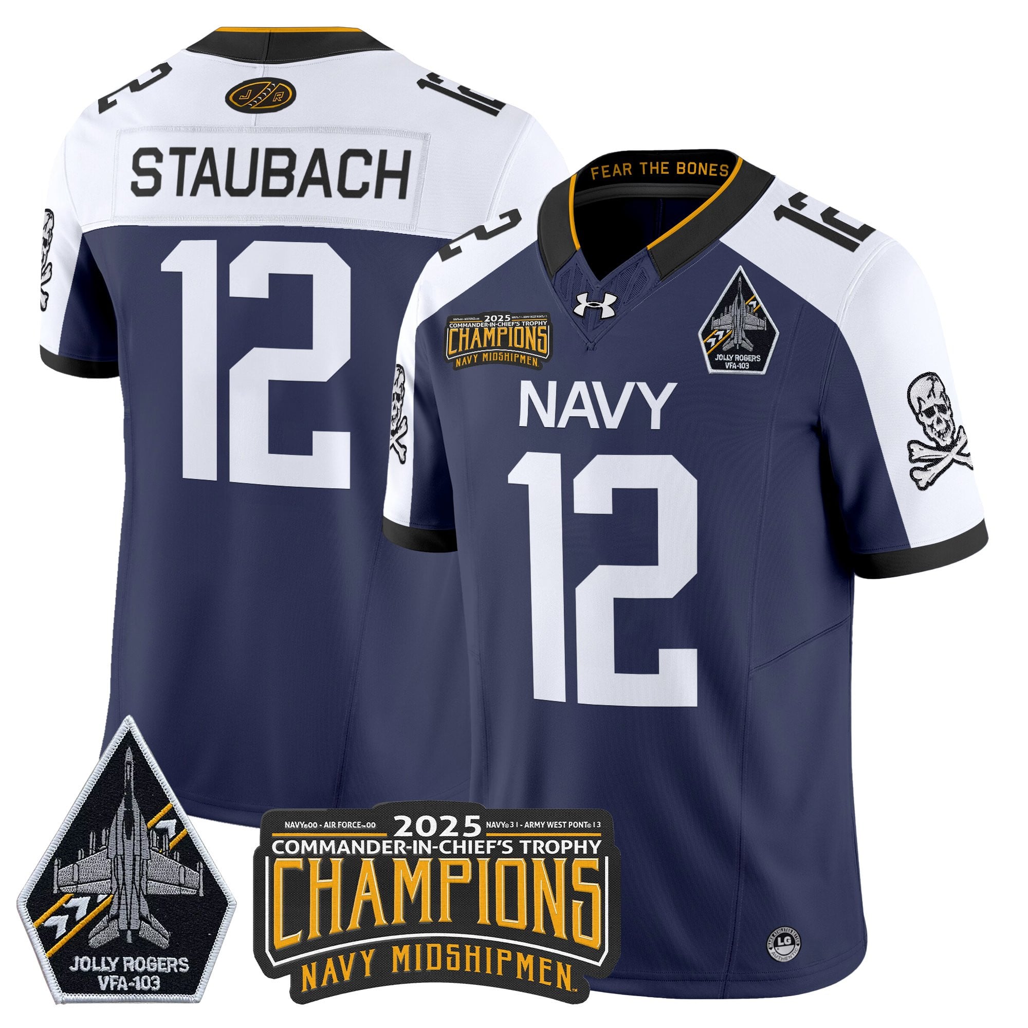 Men's Navy Midshipmen Jolly Rogers 2025 Commander-In-Chief's Trophy Champions Vapor Limited Jersey - All Stitched