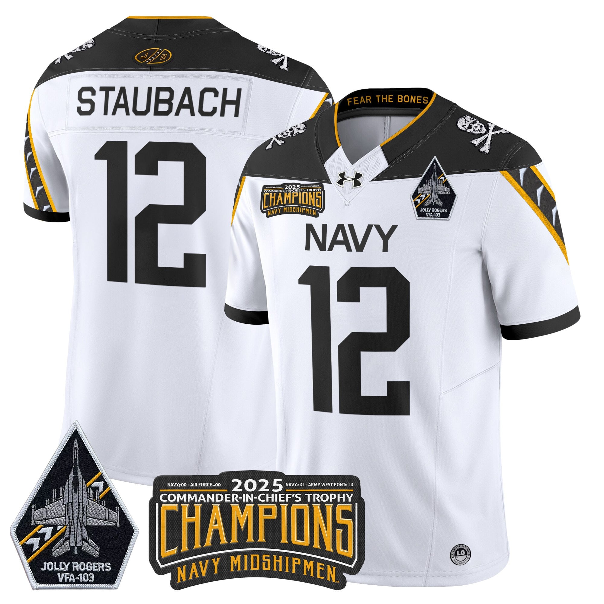 Men's Navy Midshipmen Jolly Rogers 2025 Commander-In-Chief's Trophy Champions Vapor Limited Jersey - All Stitched