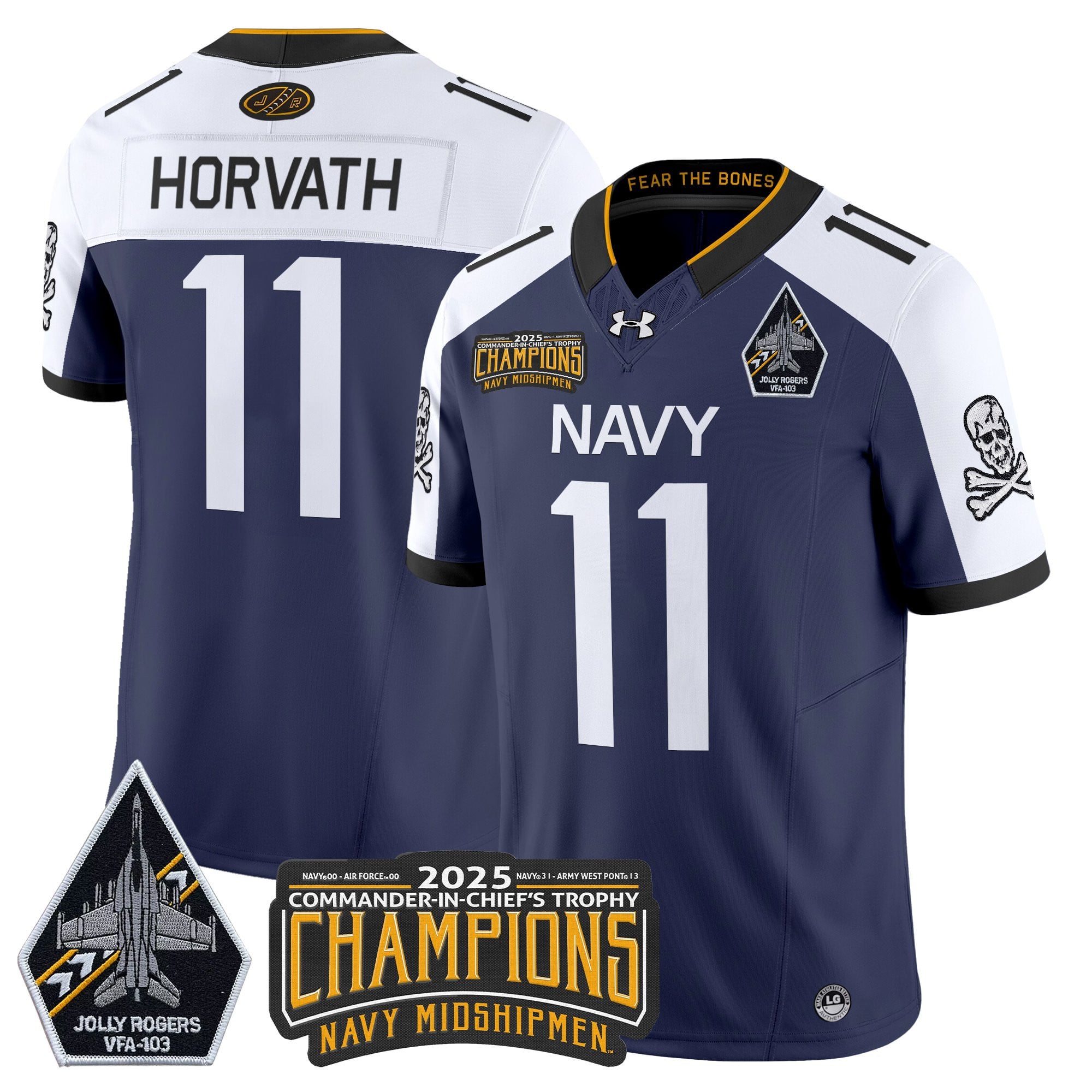 Men's Navy Midshipmen Jolly Rogers 2025 Commander-In-Chief's Trophy Champions Vapor Limited Jersey - All Stitched